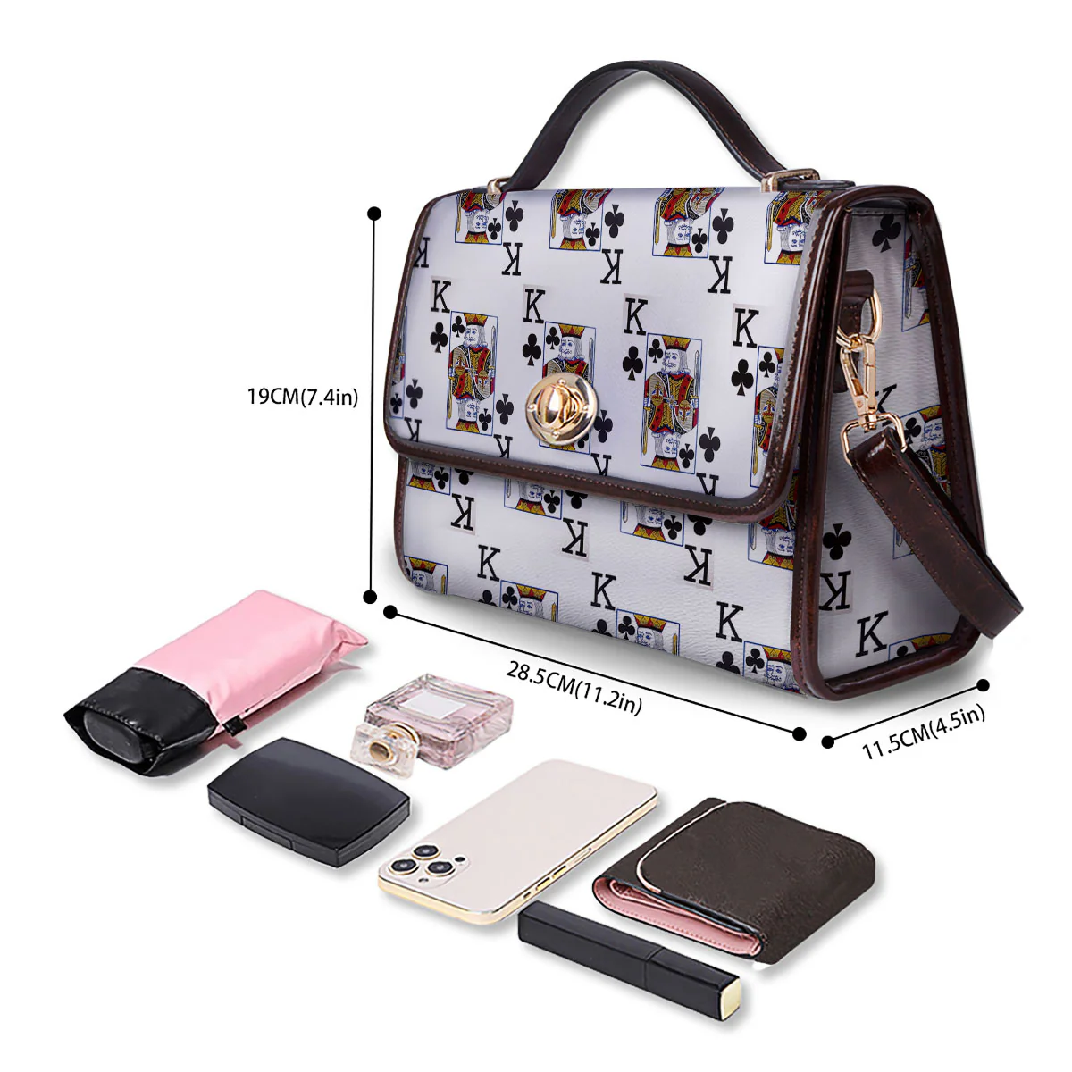 Playing Card King Of Clubs Print Pattern Women's Satchel Bag - Image 4
