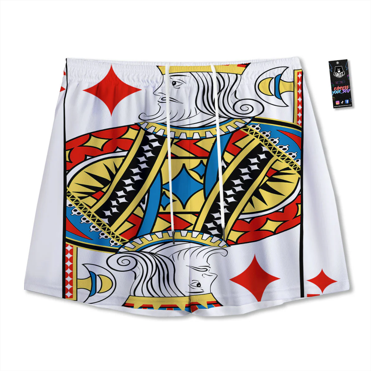 Playing Card King Of Diamonds Print Mesh Shorts