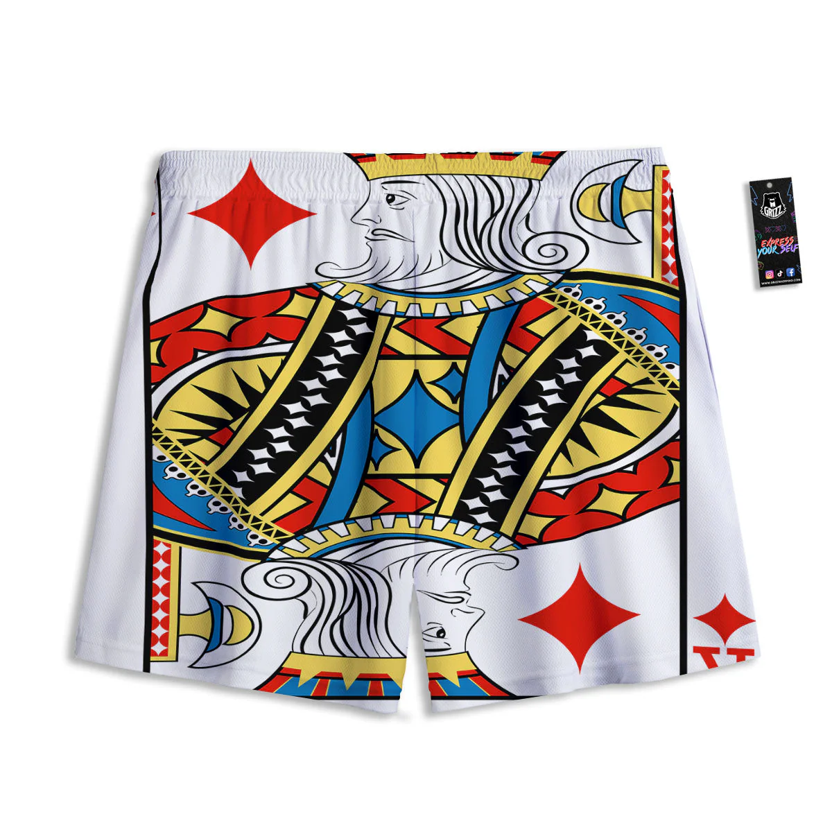 Playing Card King Of Diamonds Print Mesh Shorts - Image 2