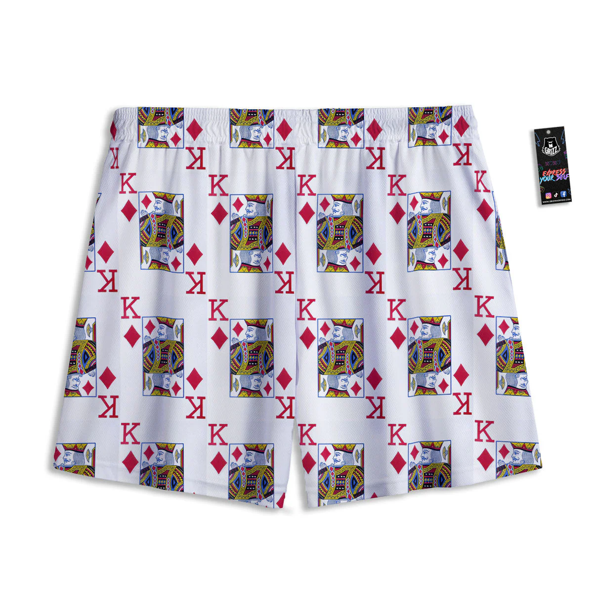 Playing Card King Of Diamonds Print Pattern Mesh Shorts - Image 2