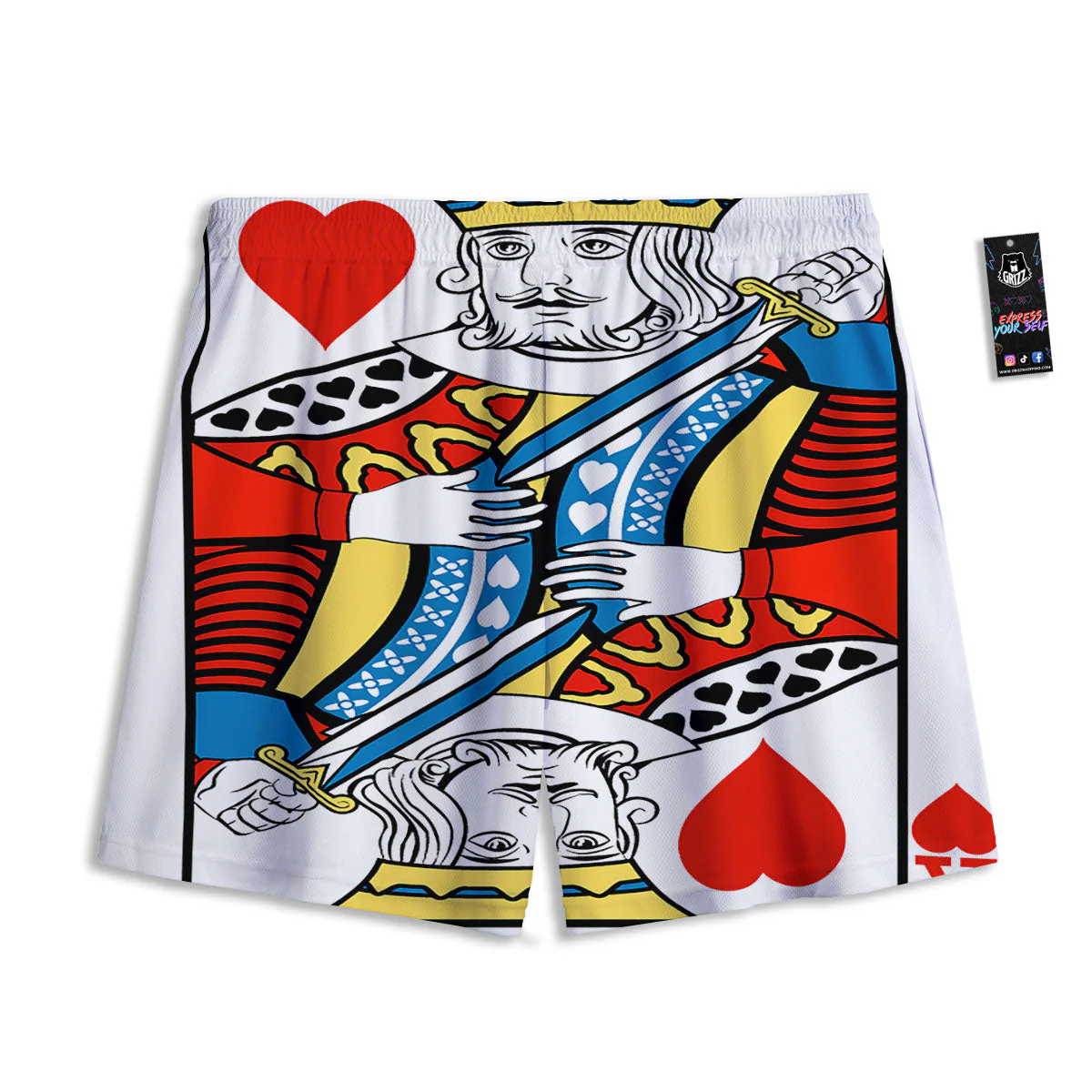 Playing Card King Of Hearts Print Mesh Shorts - Image 2