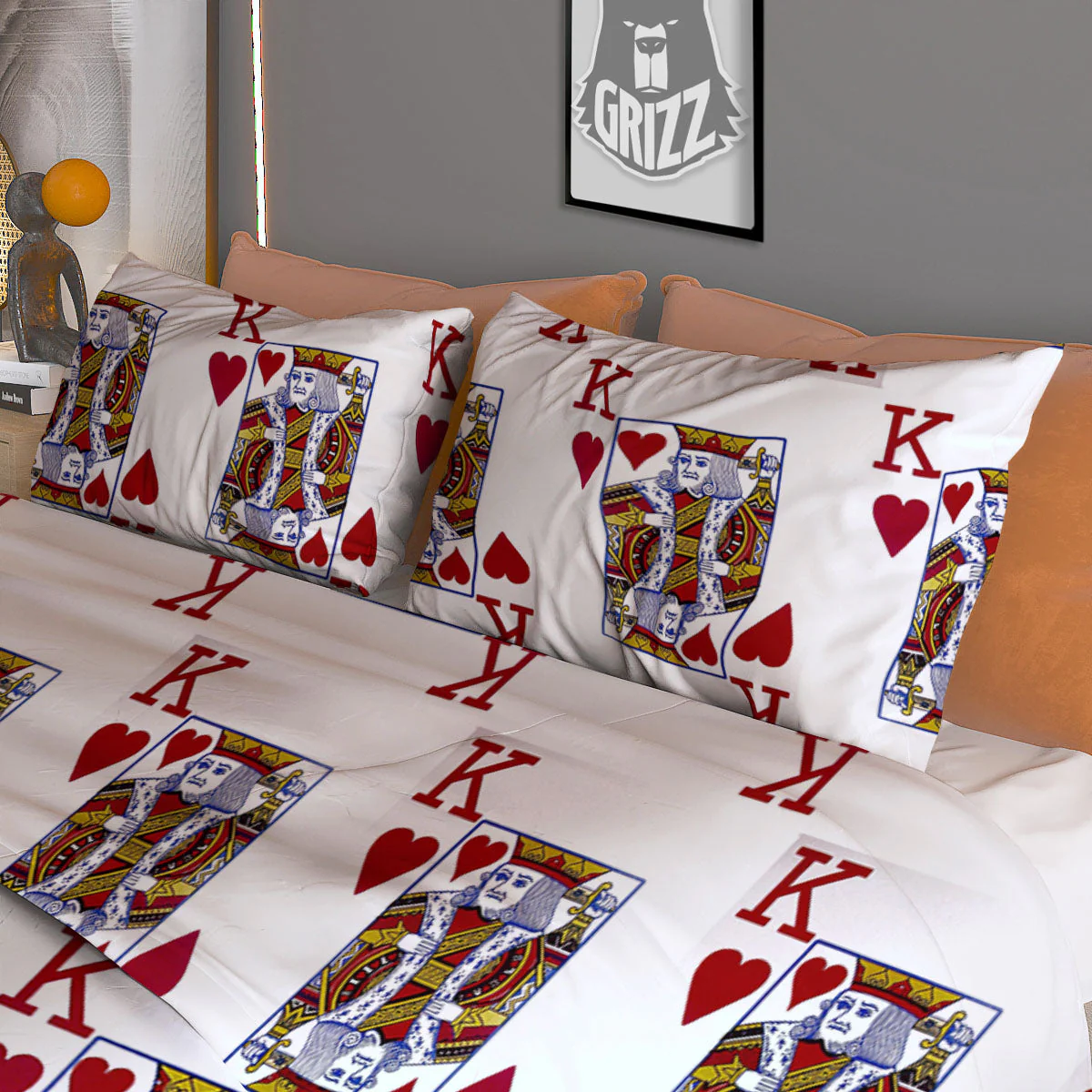 Playing Card King Of Hearts Print Pattern Duvet Cover Bedding Set - Image 3