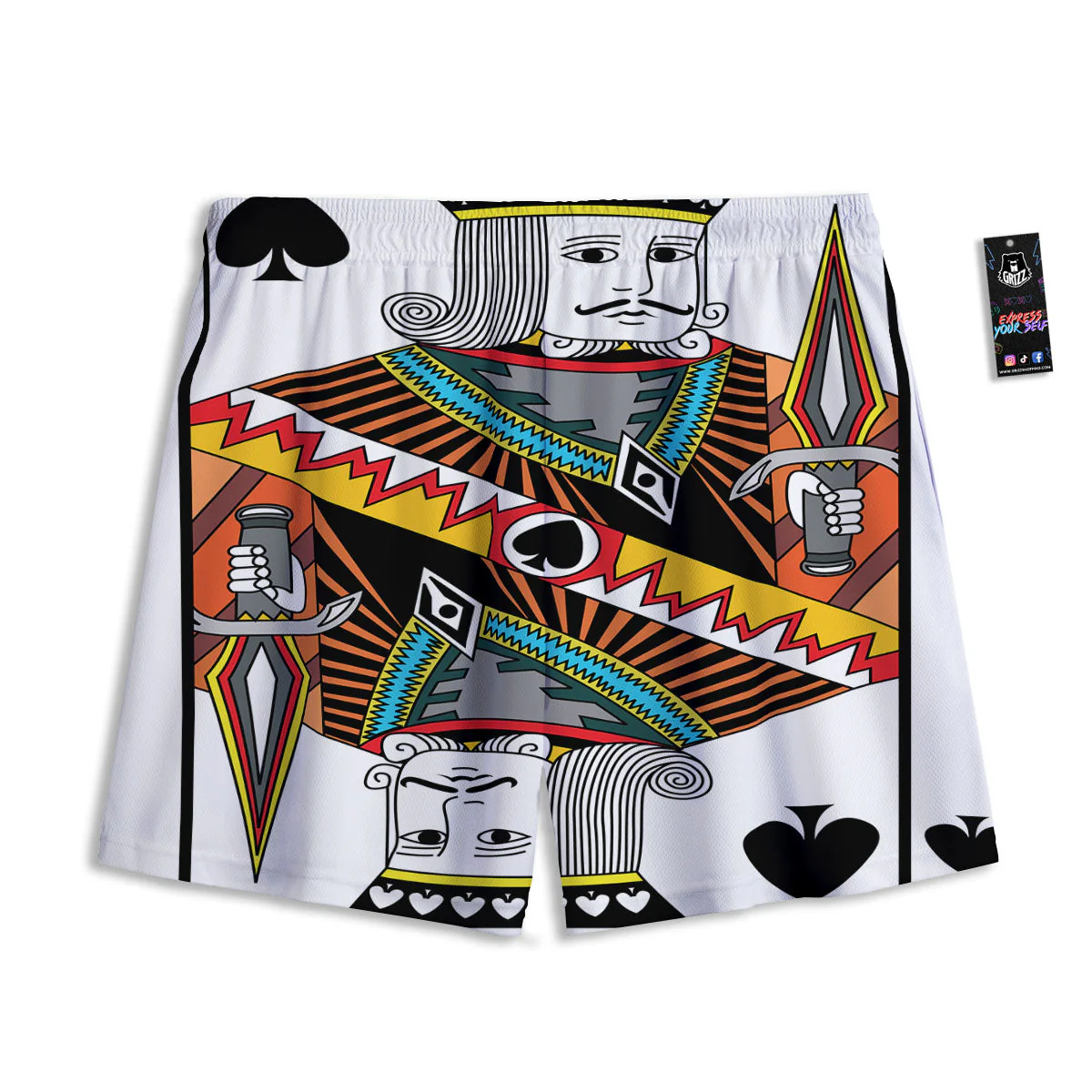 Playing Card King Of Spades Print Mesh Shorts - Image 2