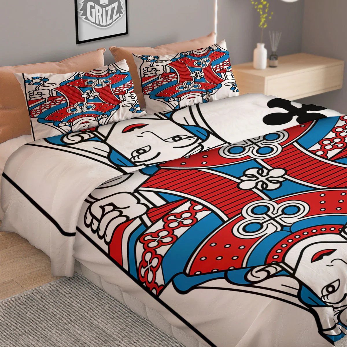 Playing Card Queen Of Clubs Print Duvet Cover Bedding Set - Image 2
