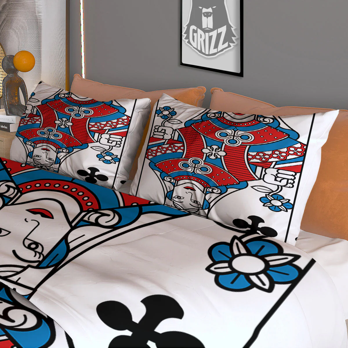 Playing Card Queen Of Clubs Print Duvet Cover Bedding Set - Image 3