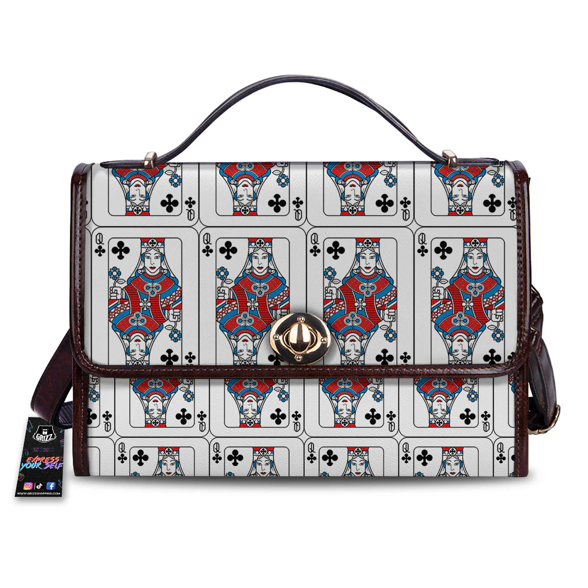 Playing Card Queen Of Clubs Print Pattern Women's Satchel Bag