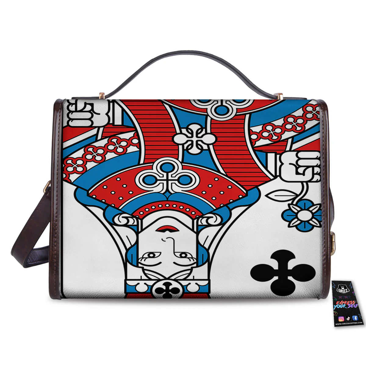 Playing Card Queen Of Clubs Print Women's Satchel Bag - Image 2