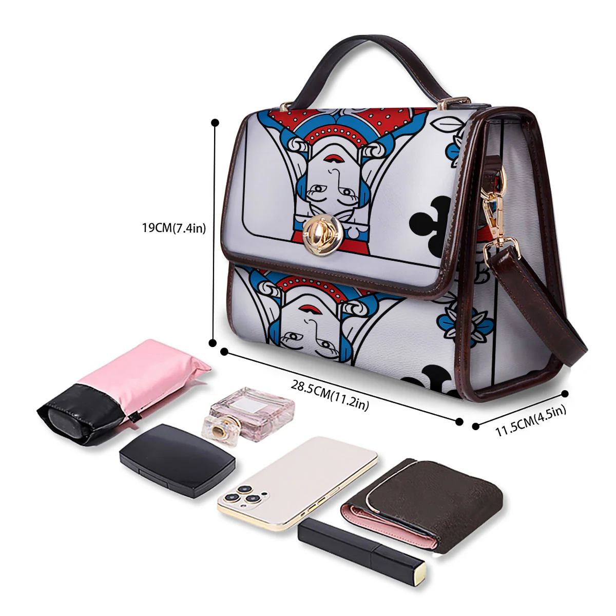 Playing Card Queen Of Clubs Print Women's Satchel Bag - Image 4