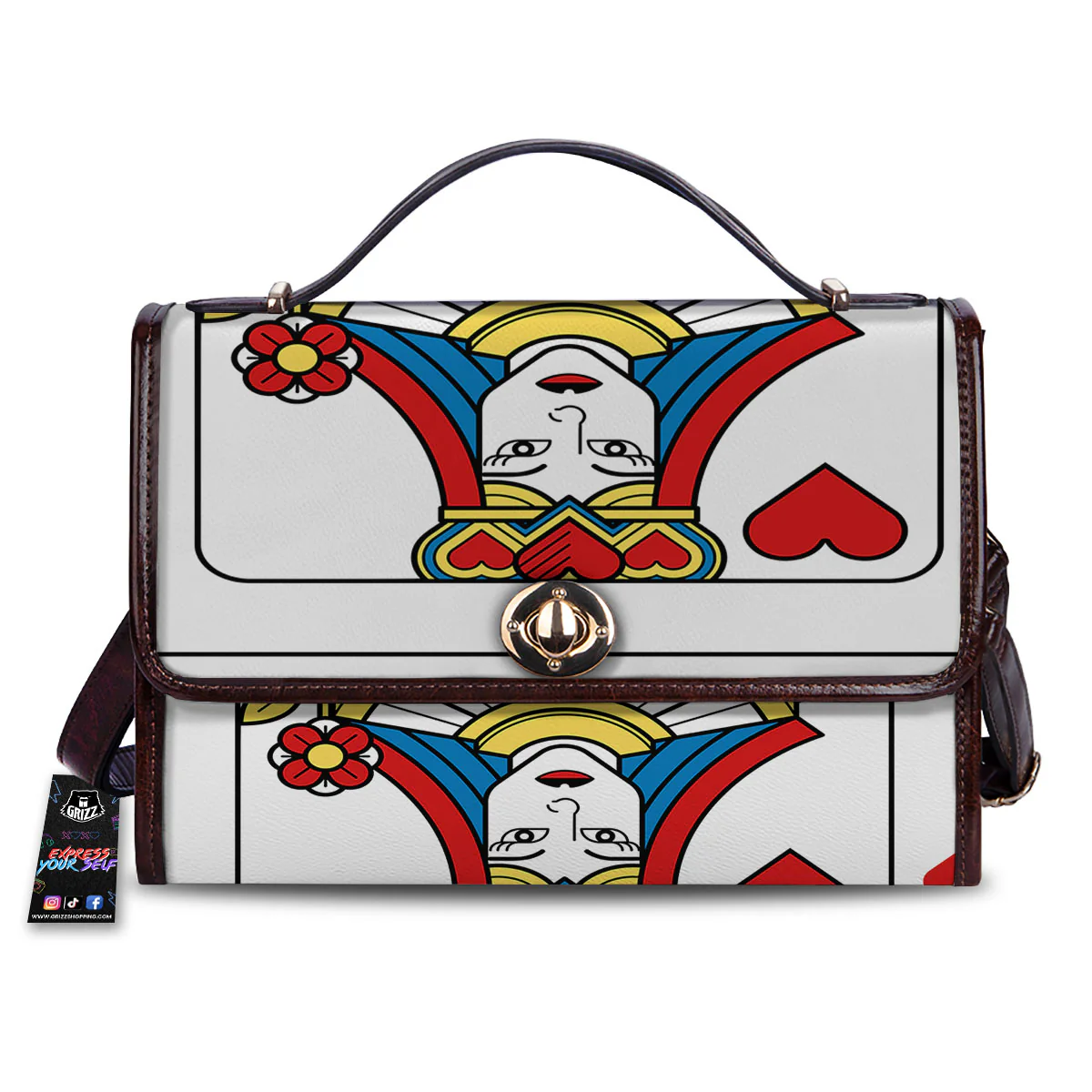 Playing Card Queen Of Hearts Print Women's Satchel Bag