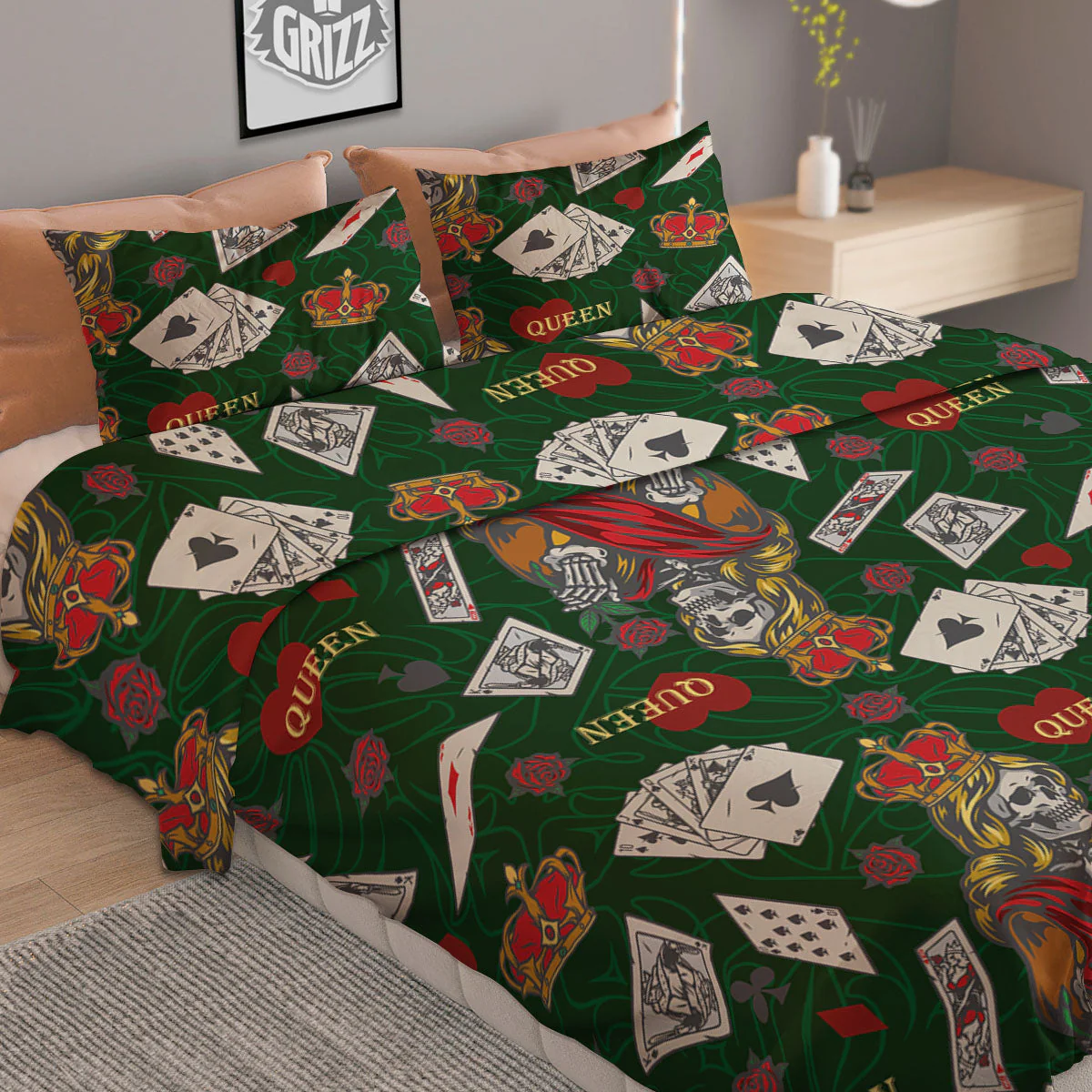 Playing Card Queen Of Spades Print Pattern Duvet Cover Bedding Set - Image 2