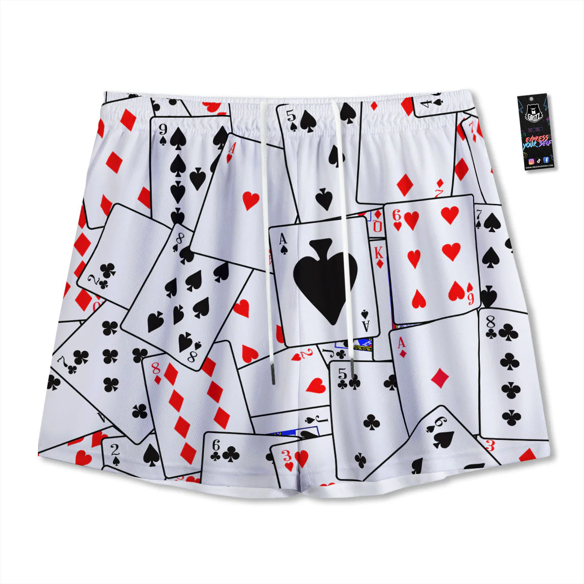 Playing Card Suits Black And Red Print Mesh Shorts