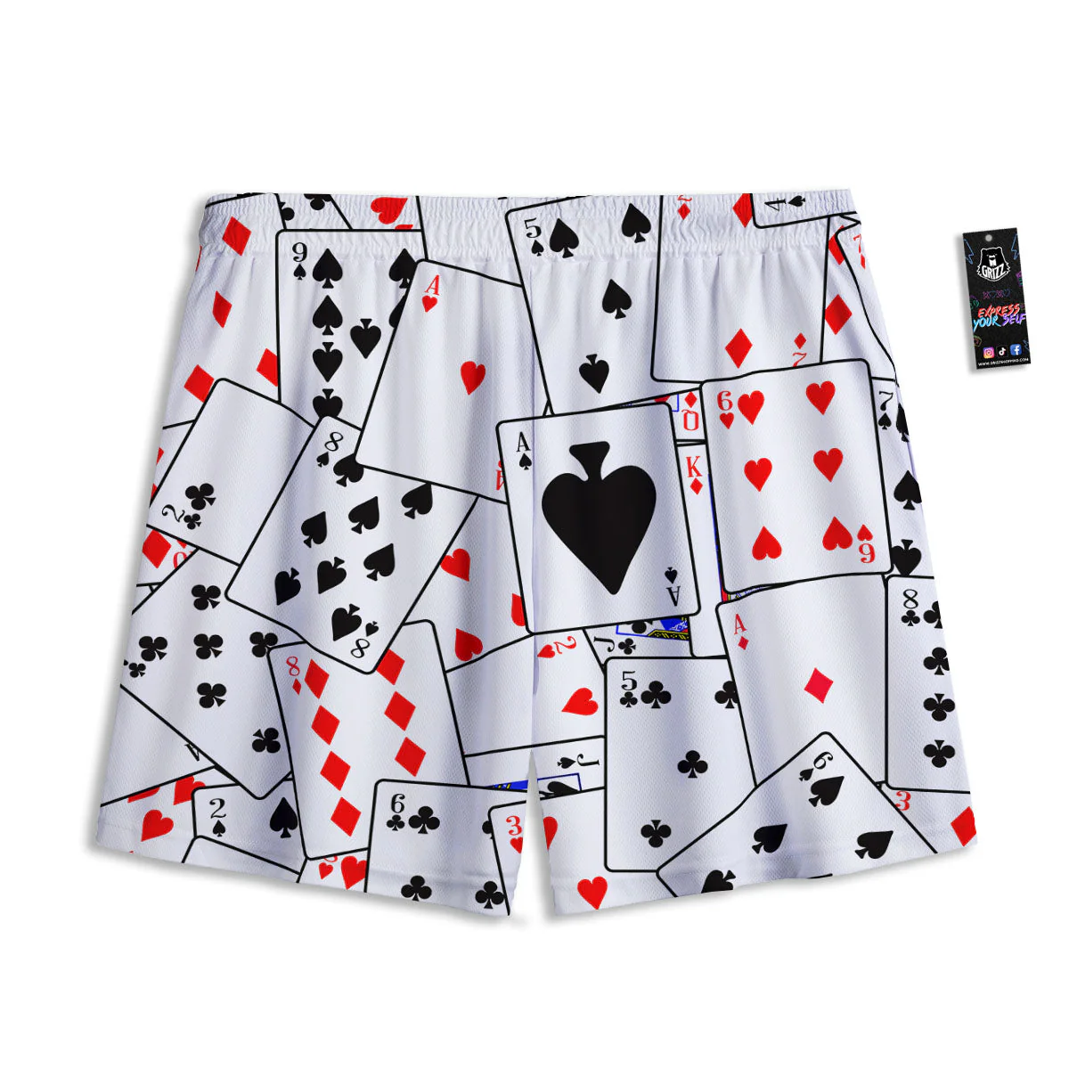 Playing Card Suits Black And Red Print Mesh Shorts - Image 2