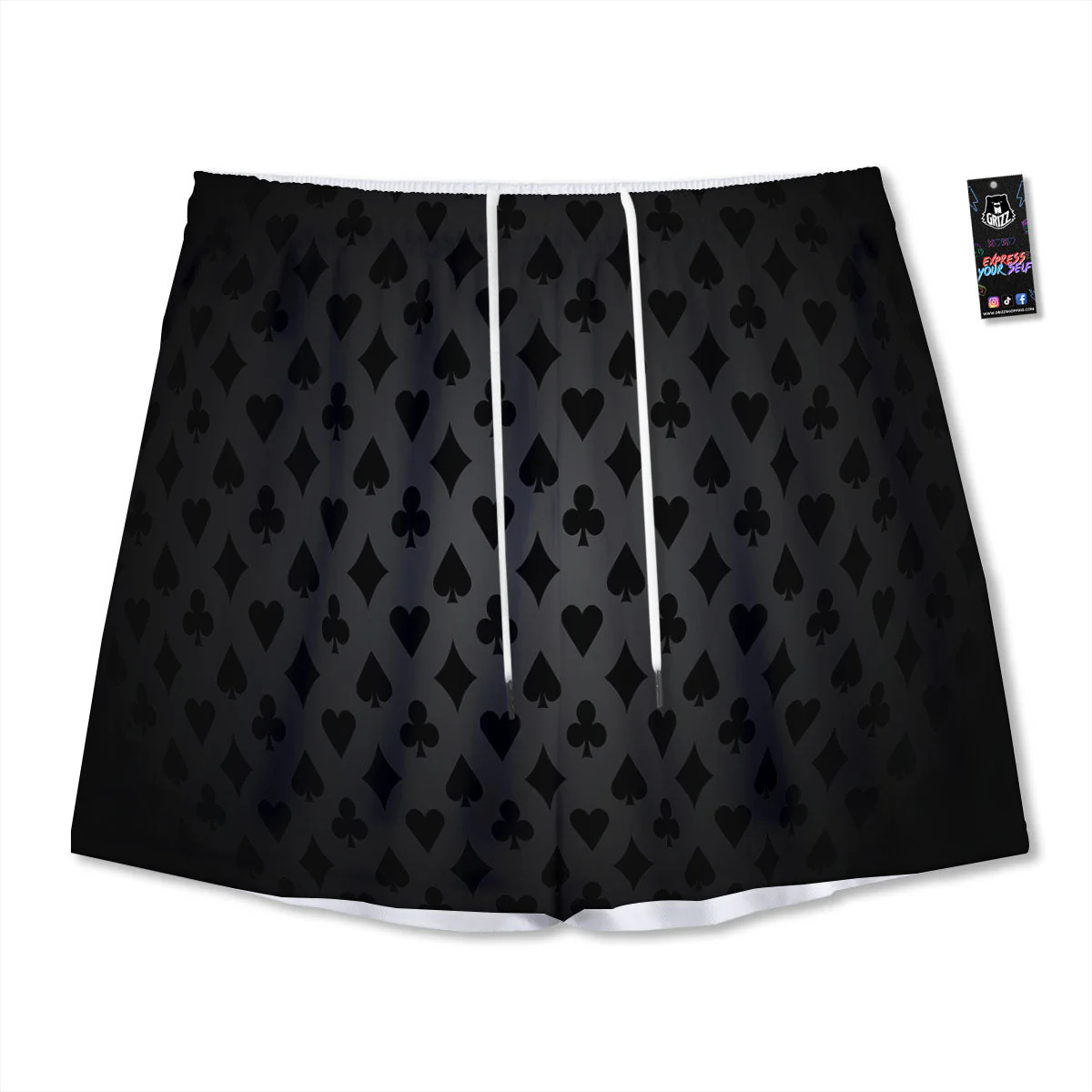Playing Card Suits Grey And Black Print Mesh Shorts