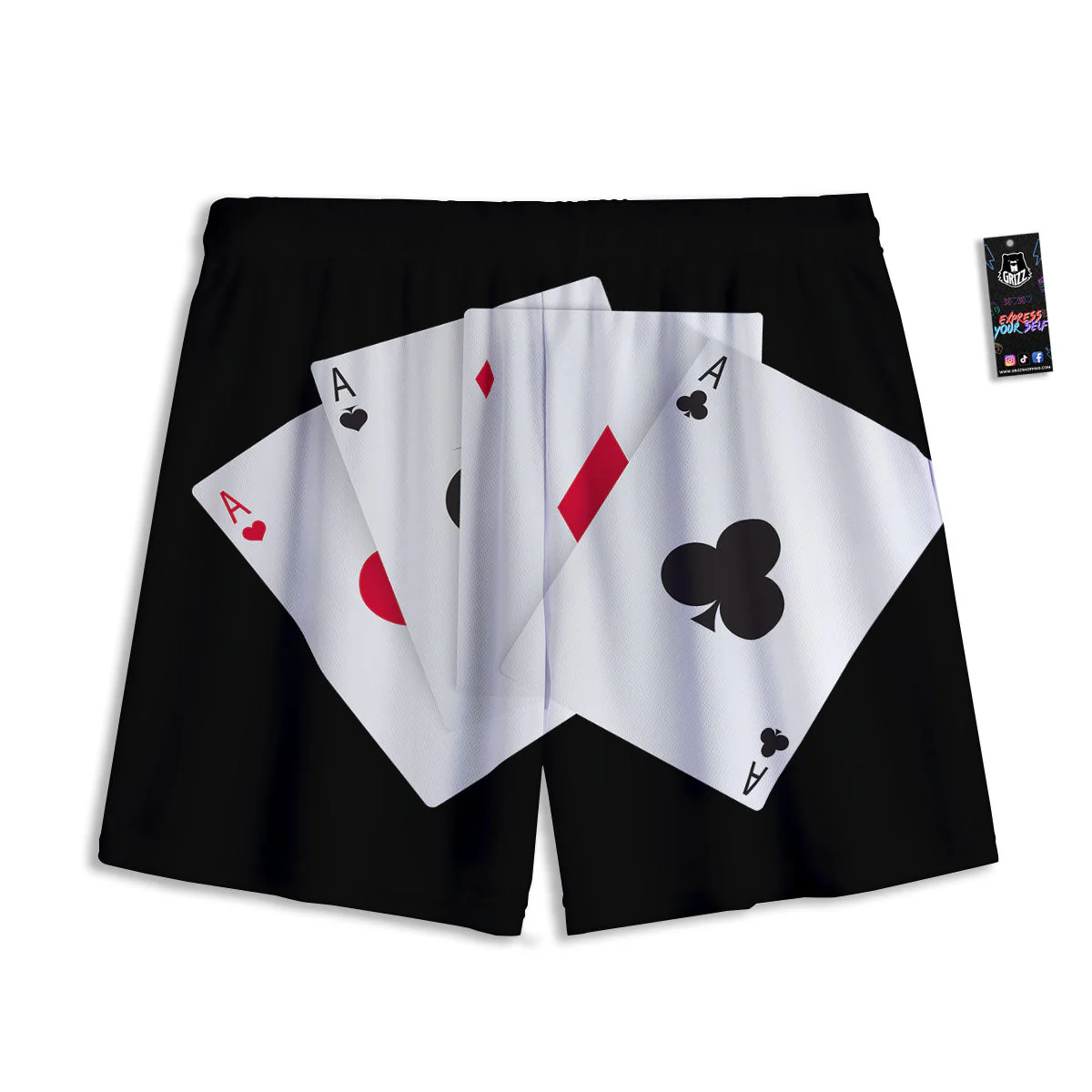 Playing Card Suits White And Black Print Mesh Shorts - Image 2