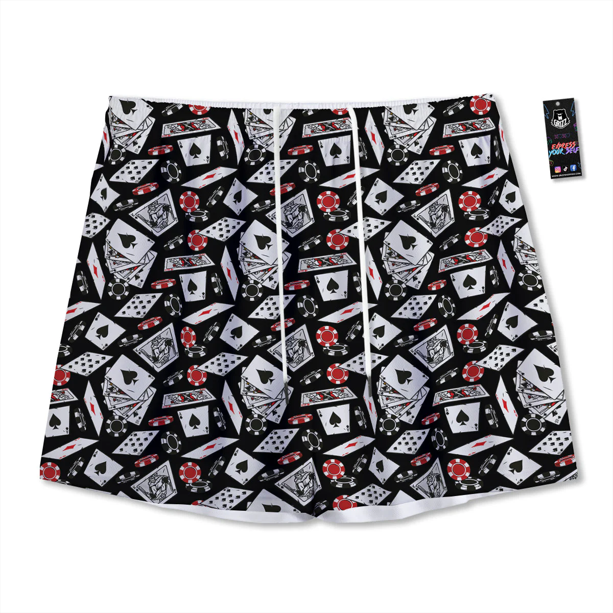 Playing Cards Ace Print Pattern Mesh Shorts