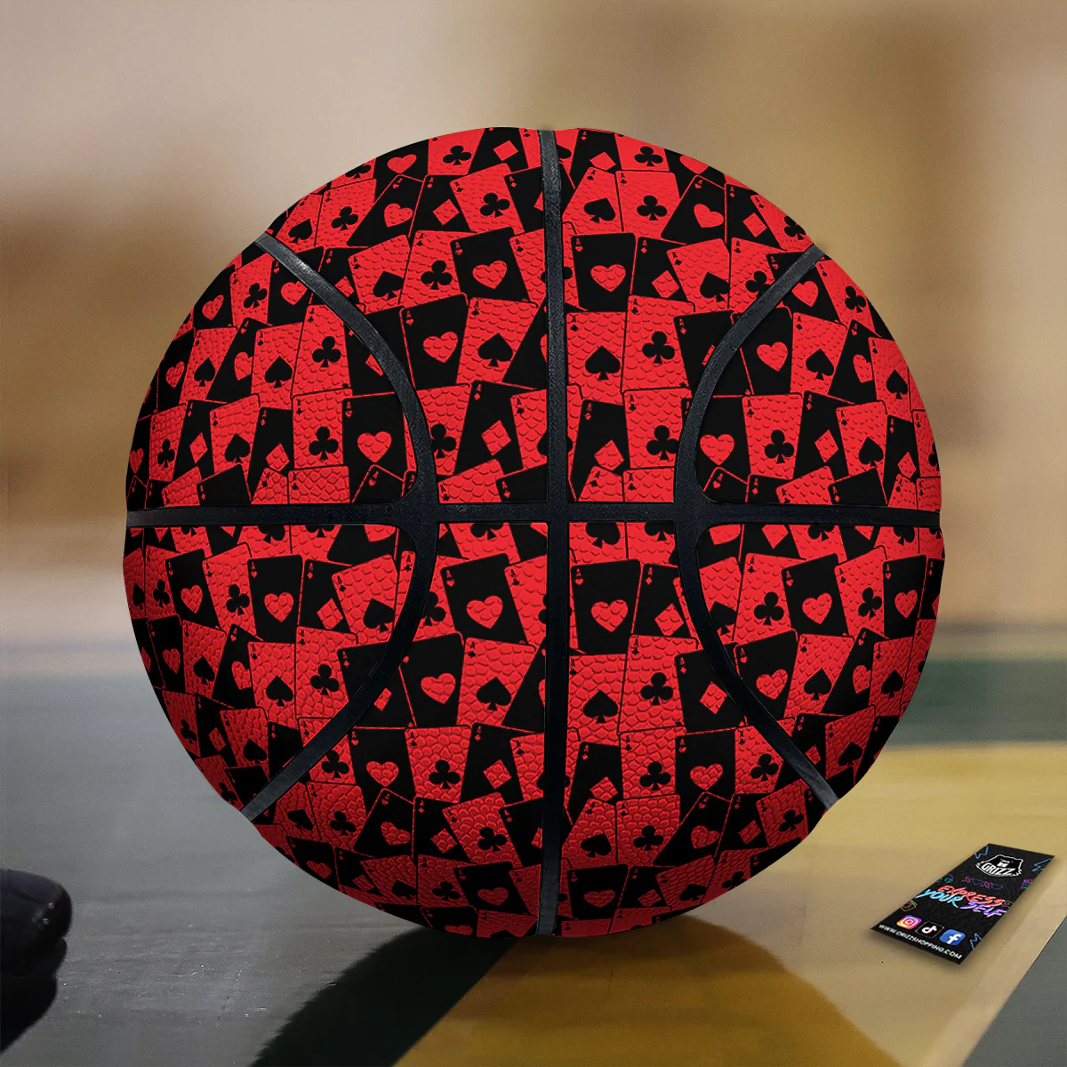 Playing Cards Black Red Print Pattern Basketball