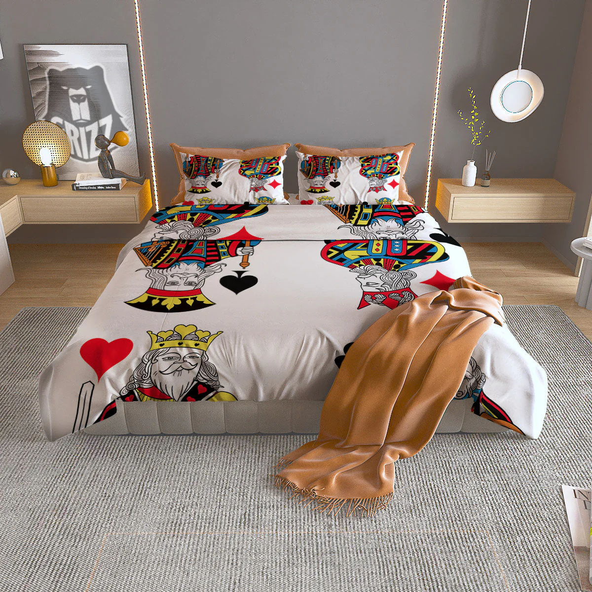 Playing Cards Four Kings Print Duvet Cover Bedding Set