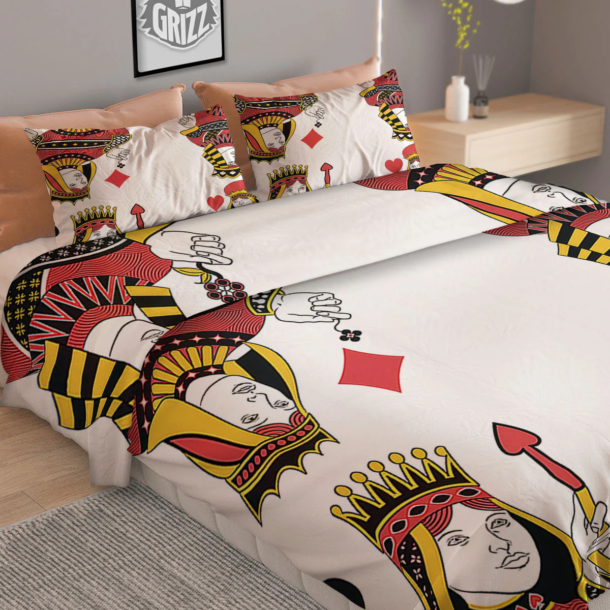 Playing Cards Four Queens Print Duvet Cover Bedding Set - Image 2