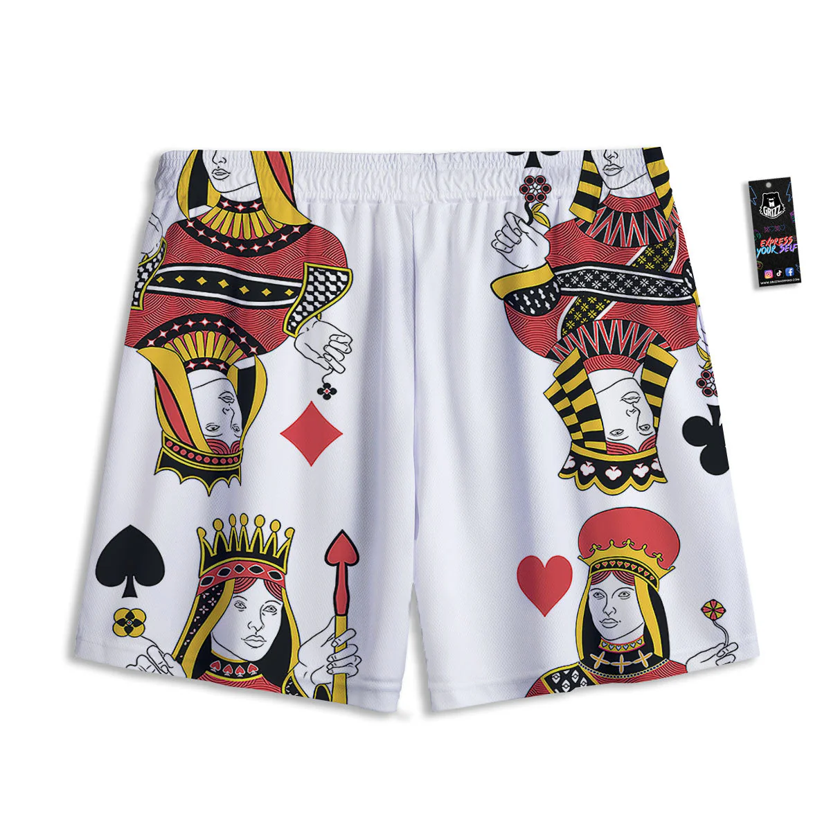 Playing Cards Four Queens Print Mesh Shorts - Image 2