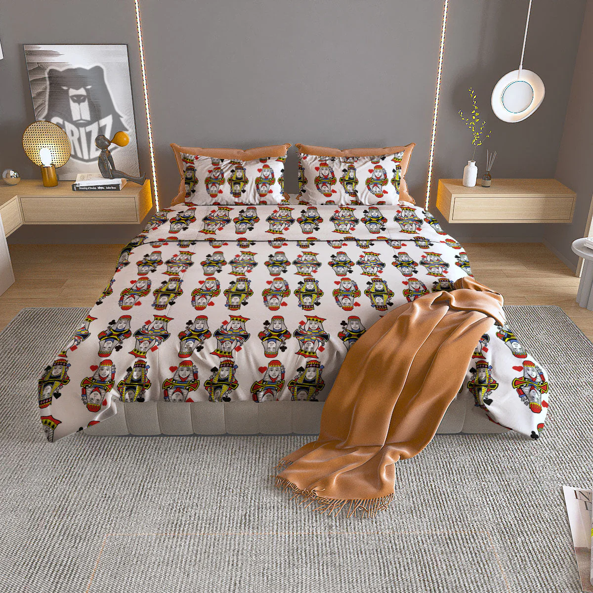 Playing Cards Four Queens Print Pattern Duvet Cover Bedding Set