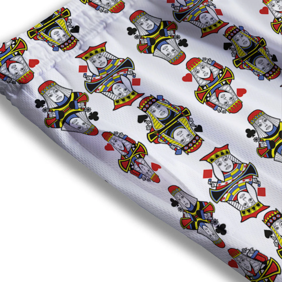 Playing Cards Four Queens Print Pattern Mesh Shorts - Image 3