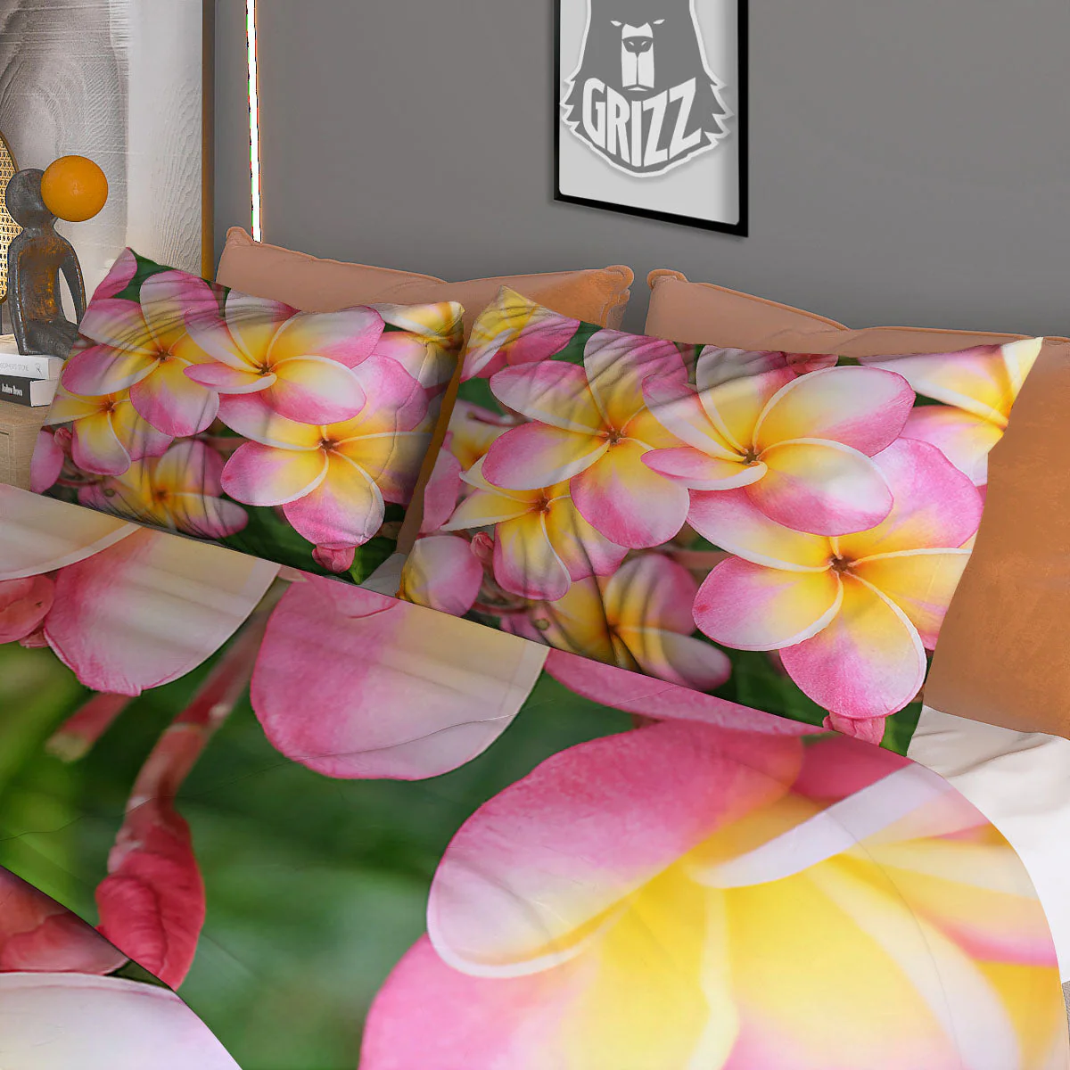 Plumeria Flower Yellow And Pink Print Duvet Cover Bedding Set - Image 3