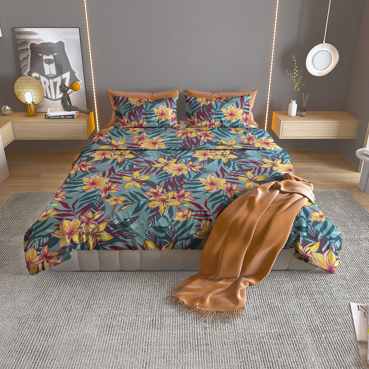 Plumeria Frangipani Tropical Print Pattern Duvet Cover Bedding Set