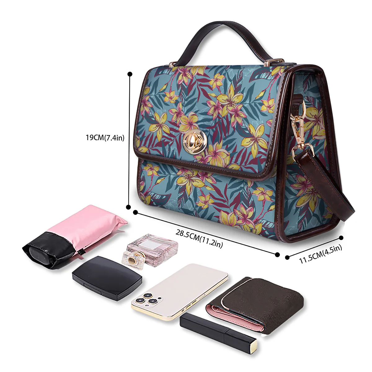 Plumeria Frangipani Tropical Print Pattern Women's Satchel Bag - Image 4