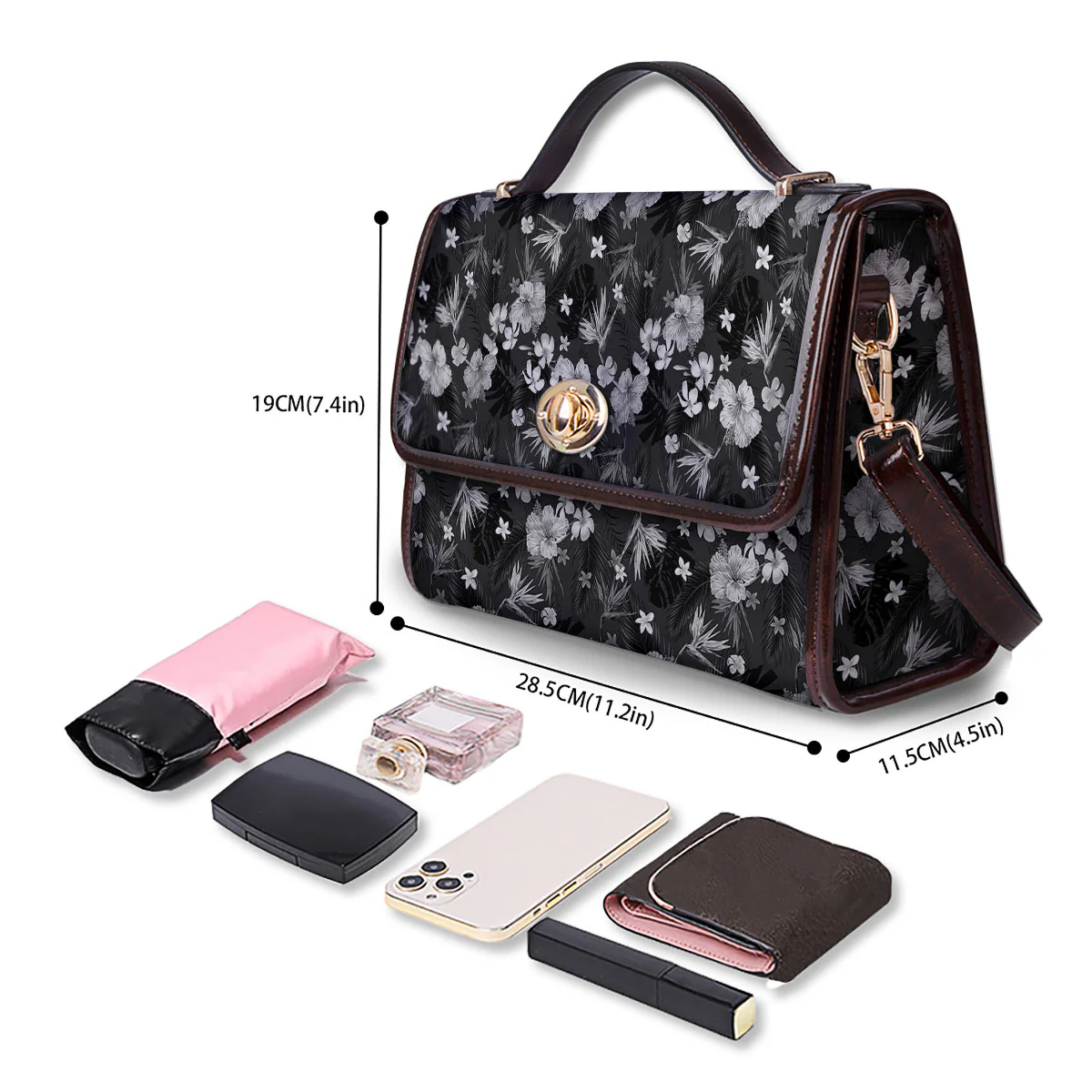 Plumeria Monochrome Print Pattern Women's Satchel Bag - Image 4