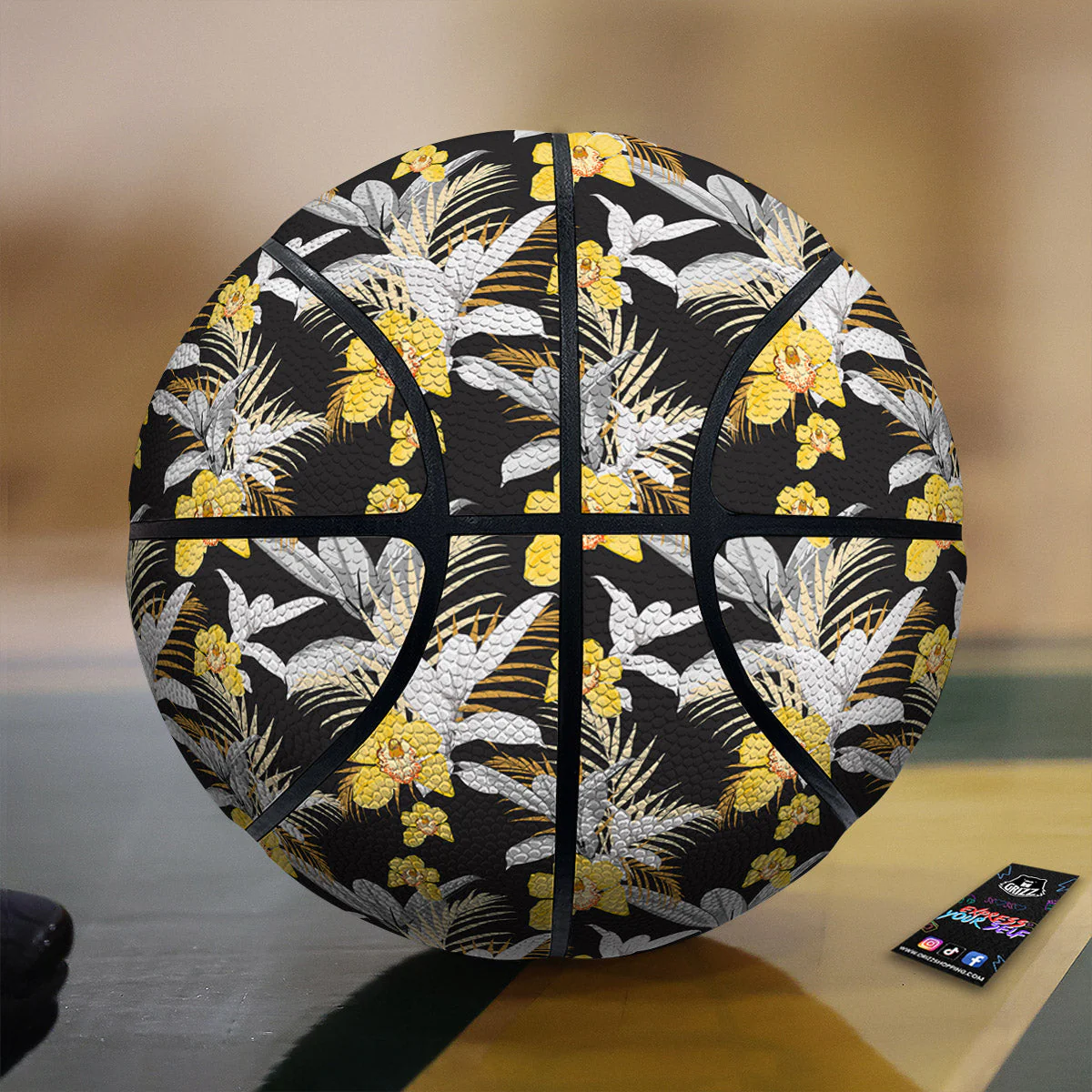 Plumeria Yellow And Black Print Pattern Basketball