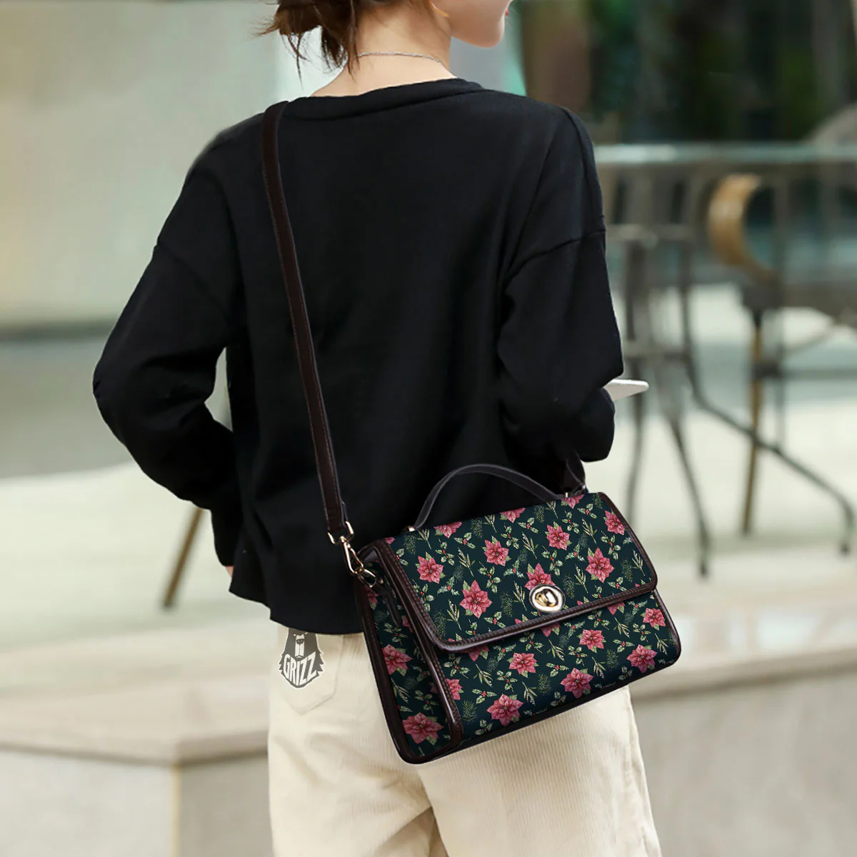 Poinsettia Christmas Watercolor Print Pattern Women's Satchel Bag - Image 3