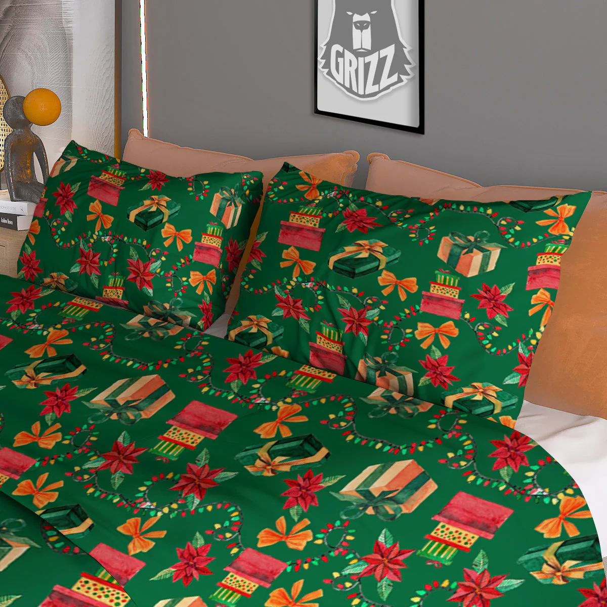 Poinsettia Cute Christmas Print Pattern Duvet Cover Bedding Set - Image 3