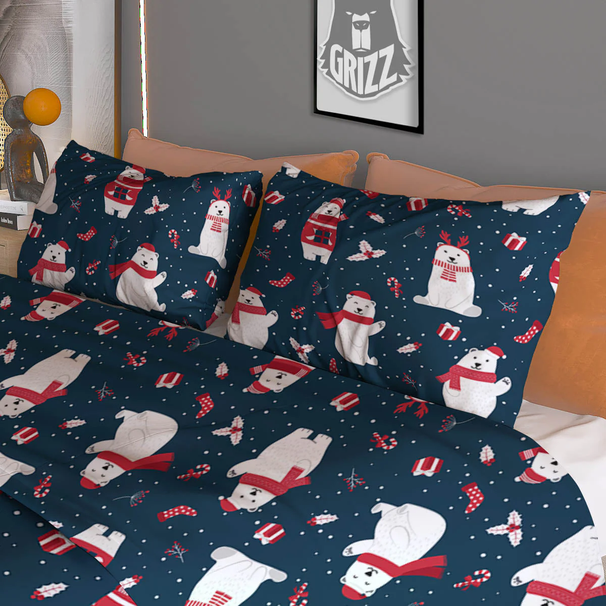 Polar Bear Christmas Print Pattern Duvet Cover Bedding Set - Image 3