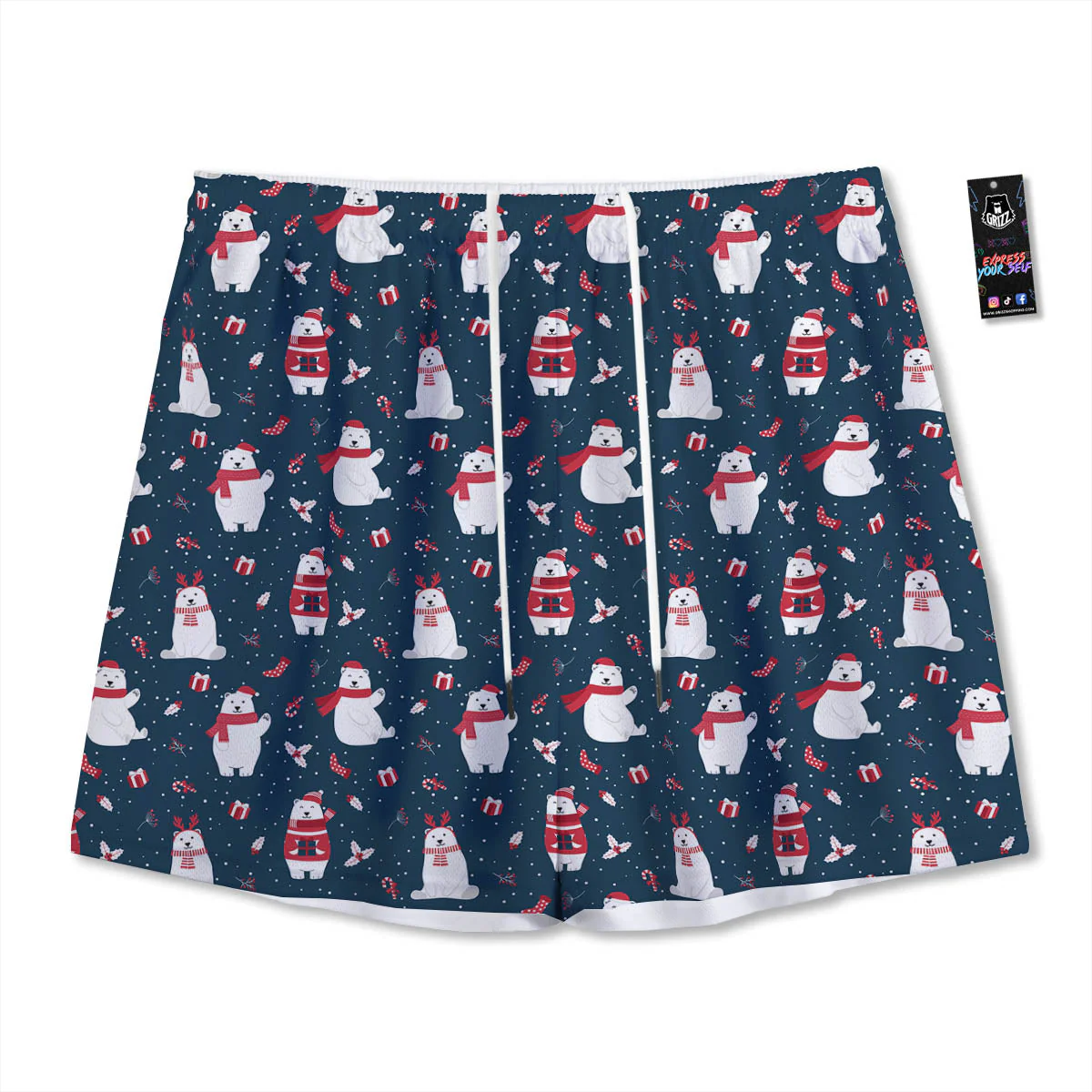 Polar Bear Christmas Print Pattern Mesh Shorts