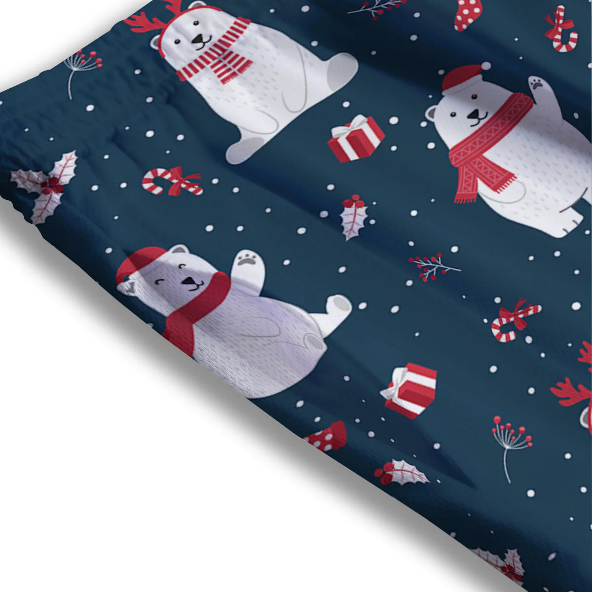 Polar Bear Xmas Print Pattern Mesh Shorts - Image 3
