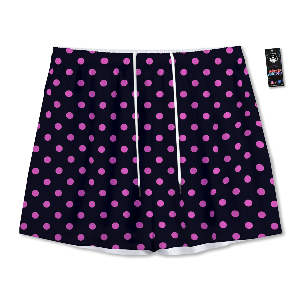 Polka Dot Black And Pink Print Pattern Mesh Shorts