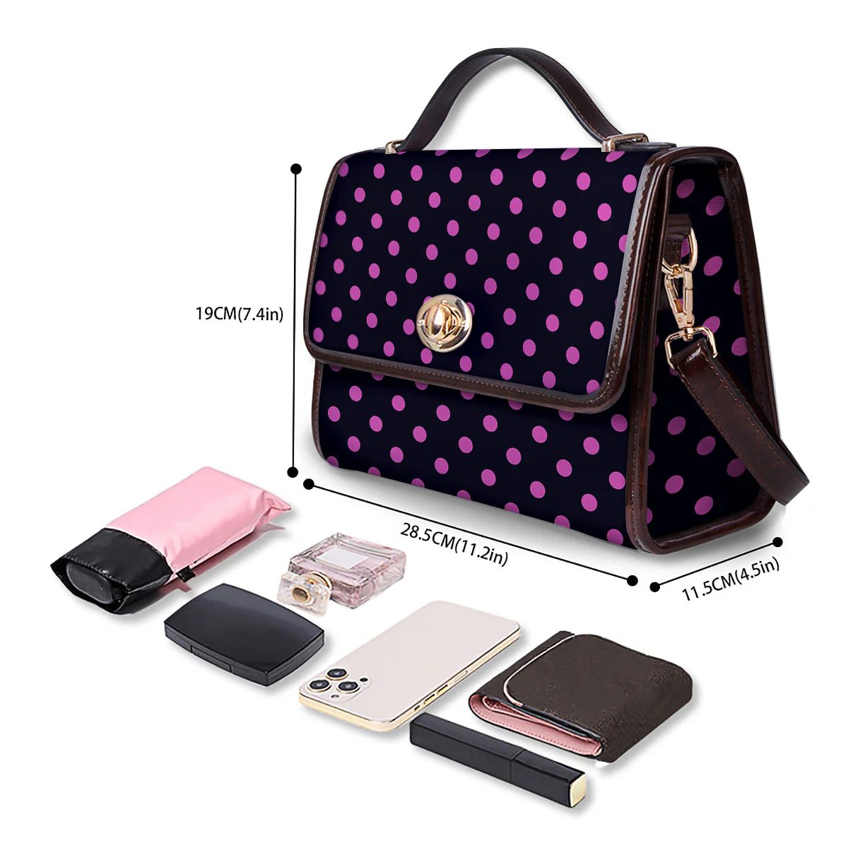 Polka Dot Black And Pink Print Pattern Women's Satchel Bag - Image 4