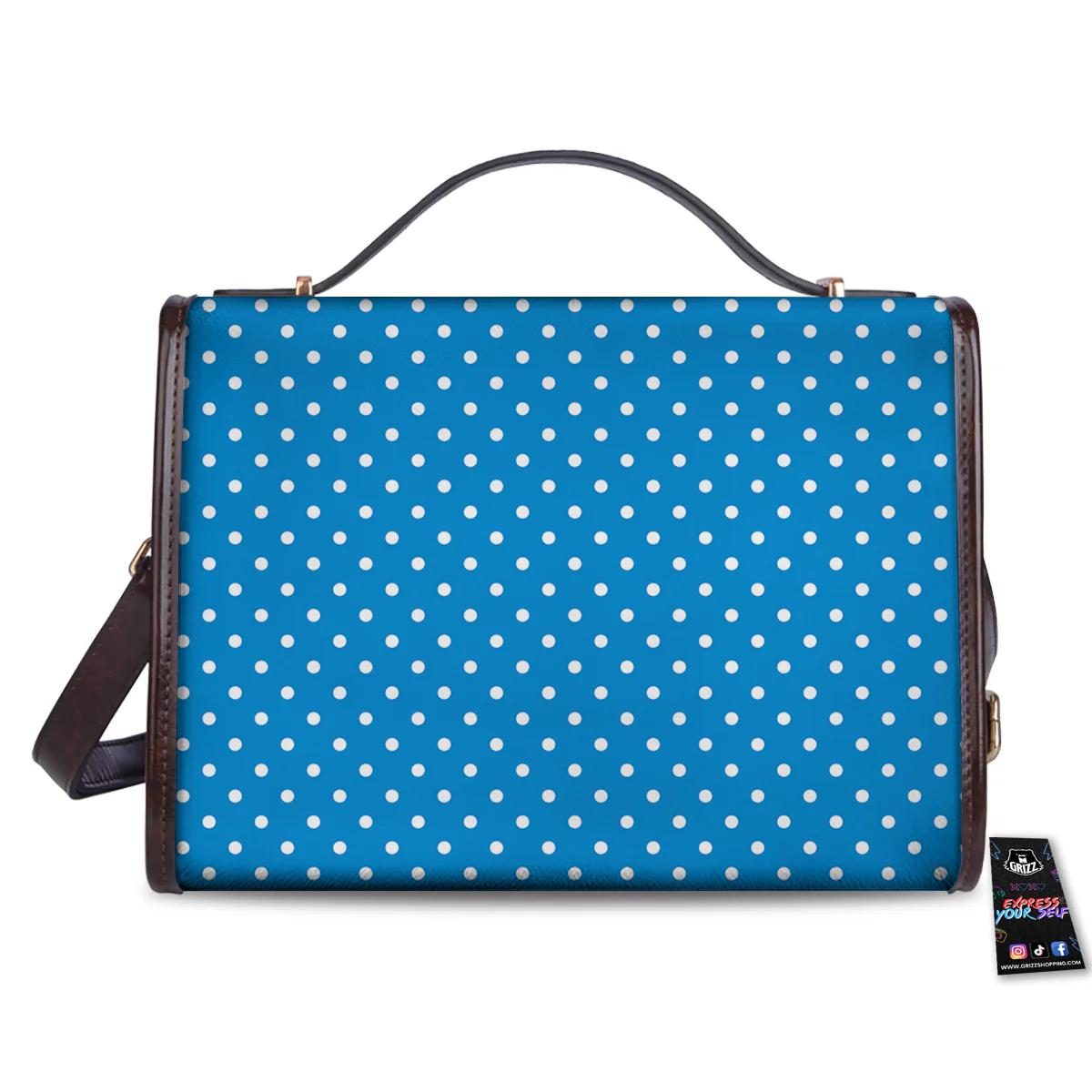 Polka Dot Blue And White Print Pattern Women's Satchel Bag - Image 2