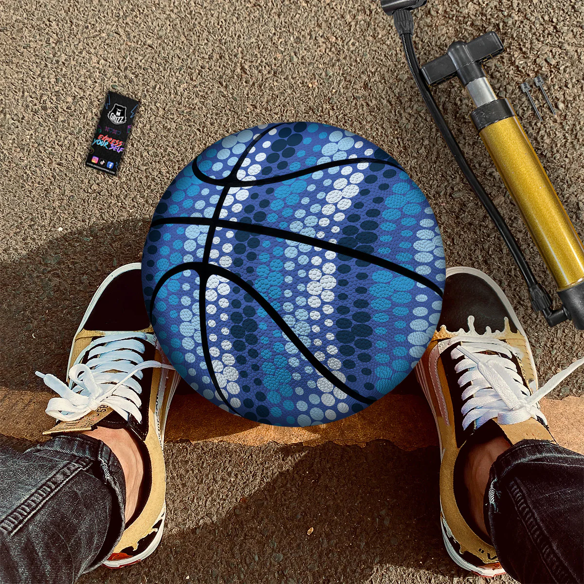 Polka Dot Blue Striped Print Pattern Basketball - Image 2