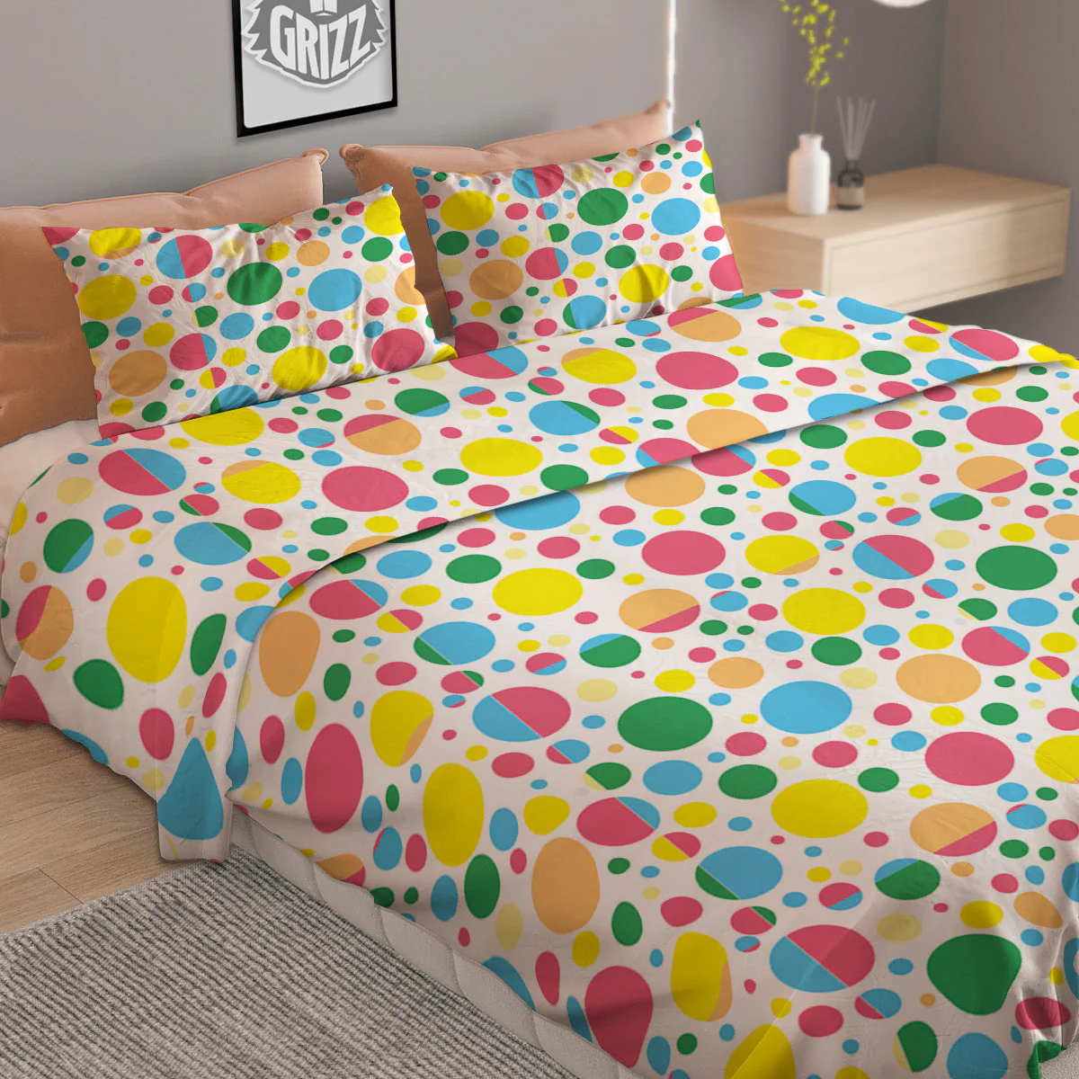 Polka Dot Colorful Print Pattern Duvet Cover Bedding Set - Image 2
