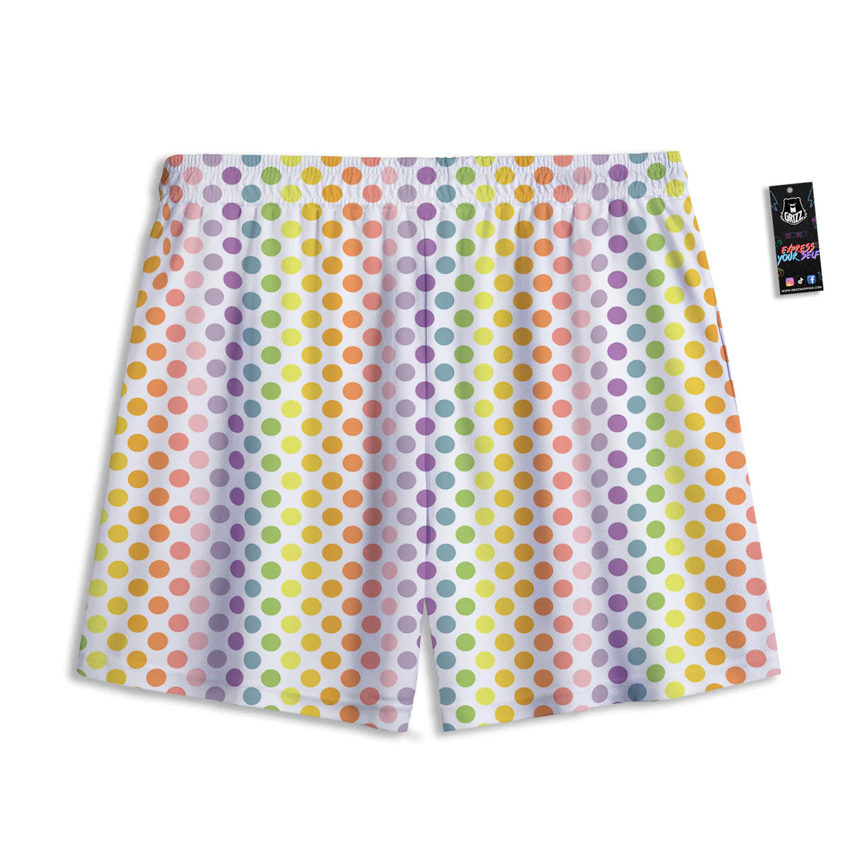 Polka Dot Colors Rainbow Print Pattern Mesh Shorts - Image 2