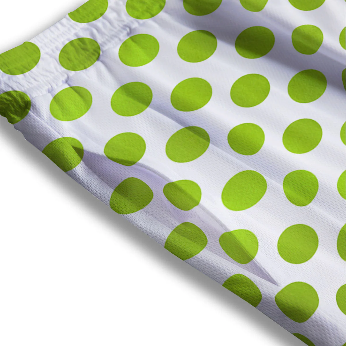 Polka Dot Lime Green And White Print Mesh Shorts - Image 3