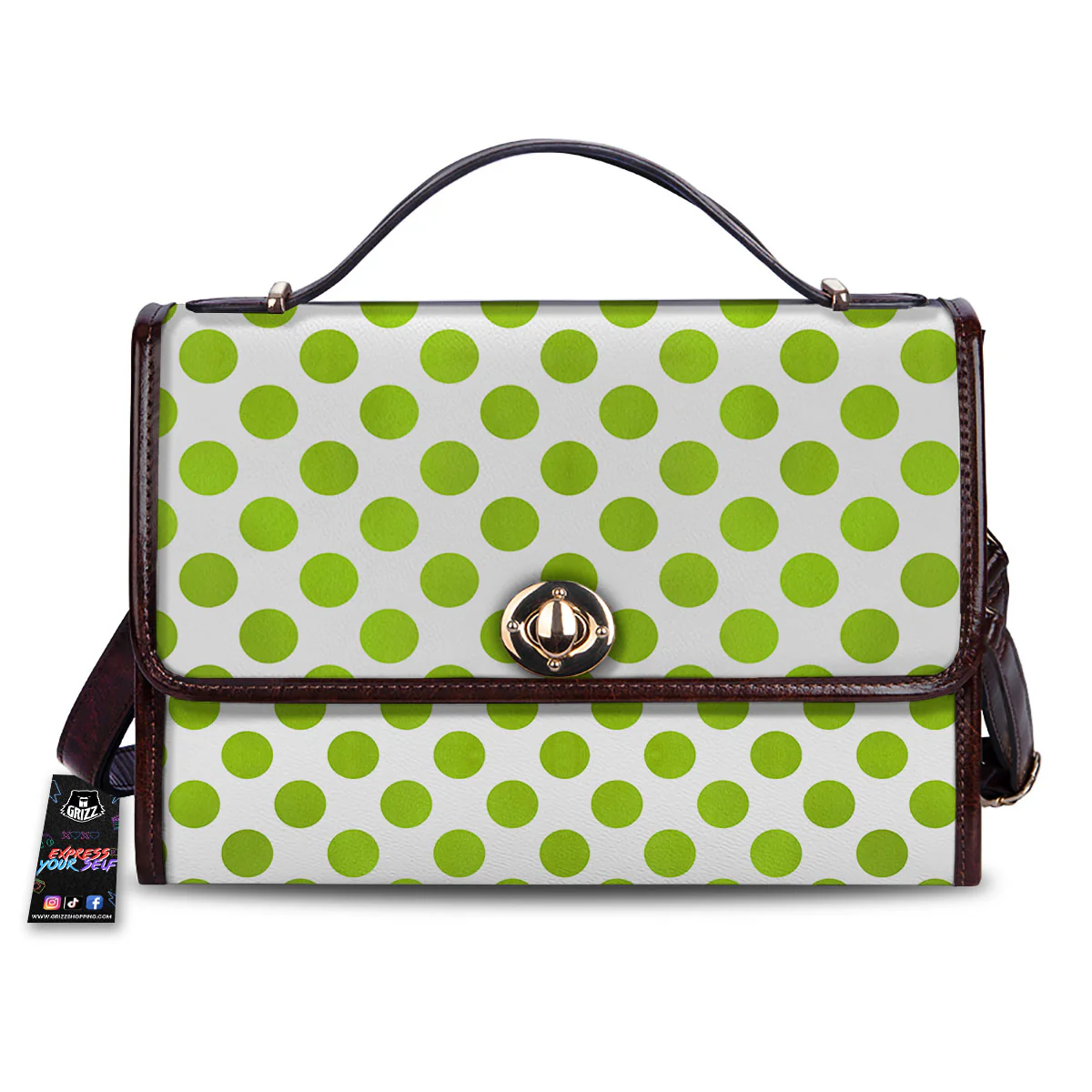 Polka Dot Lime Green And White Print Women's Satchel Bag