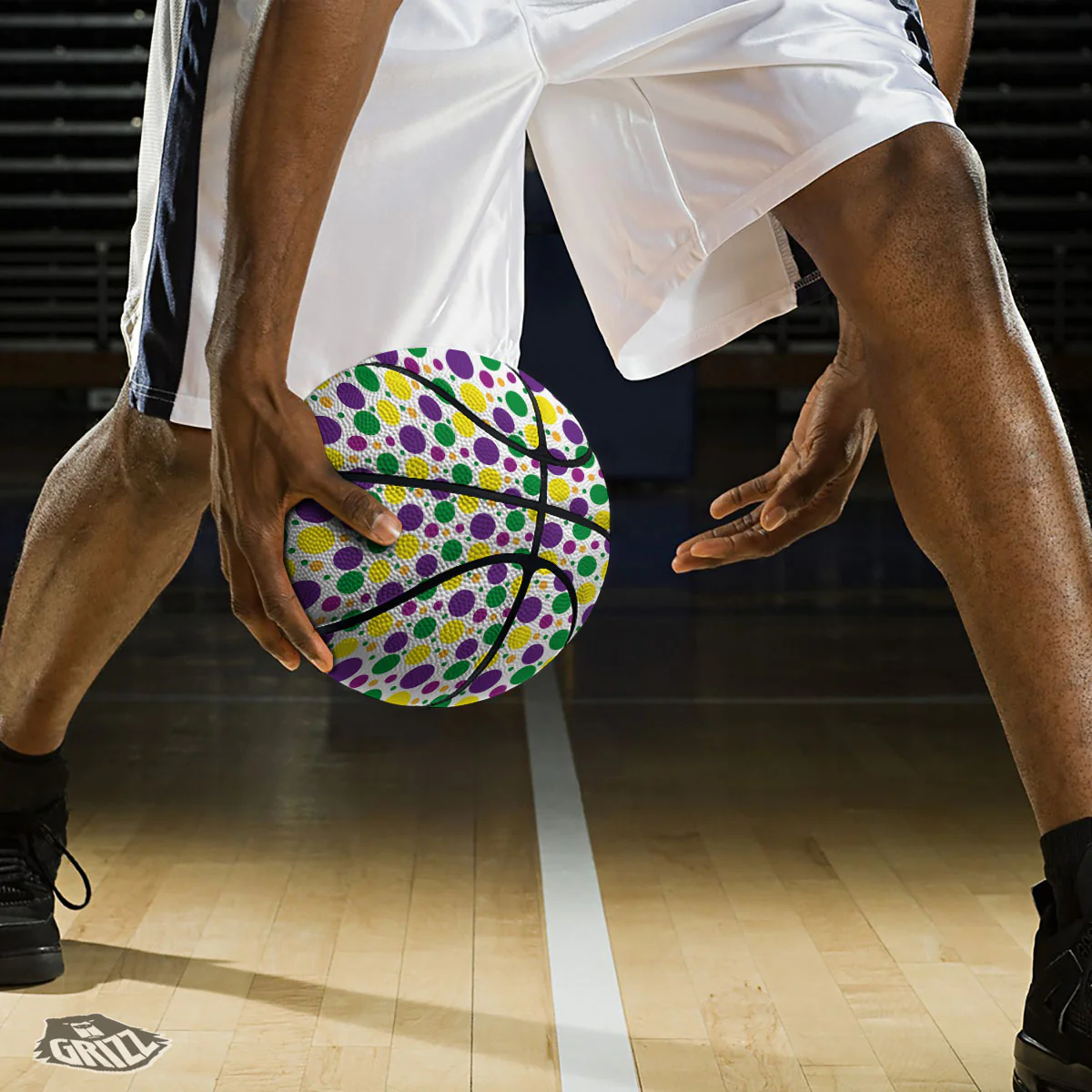 Polka Dot Mardi Gras Print Pattern Basketball - Image 3
