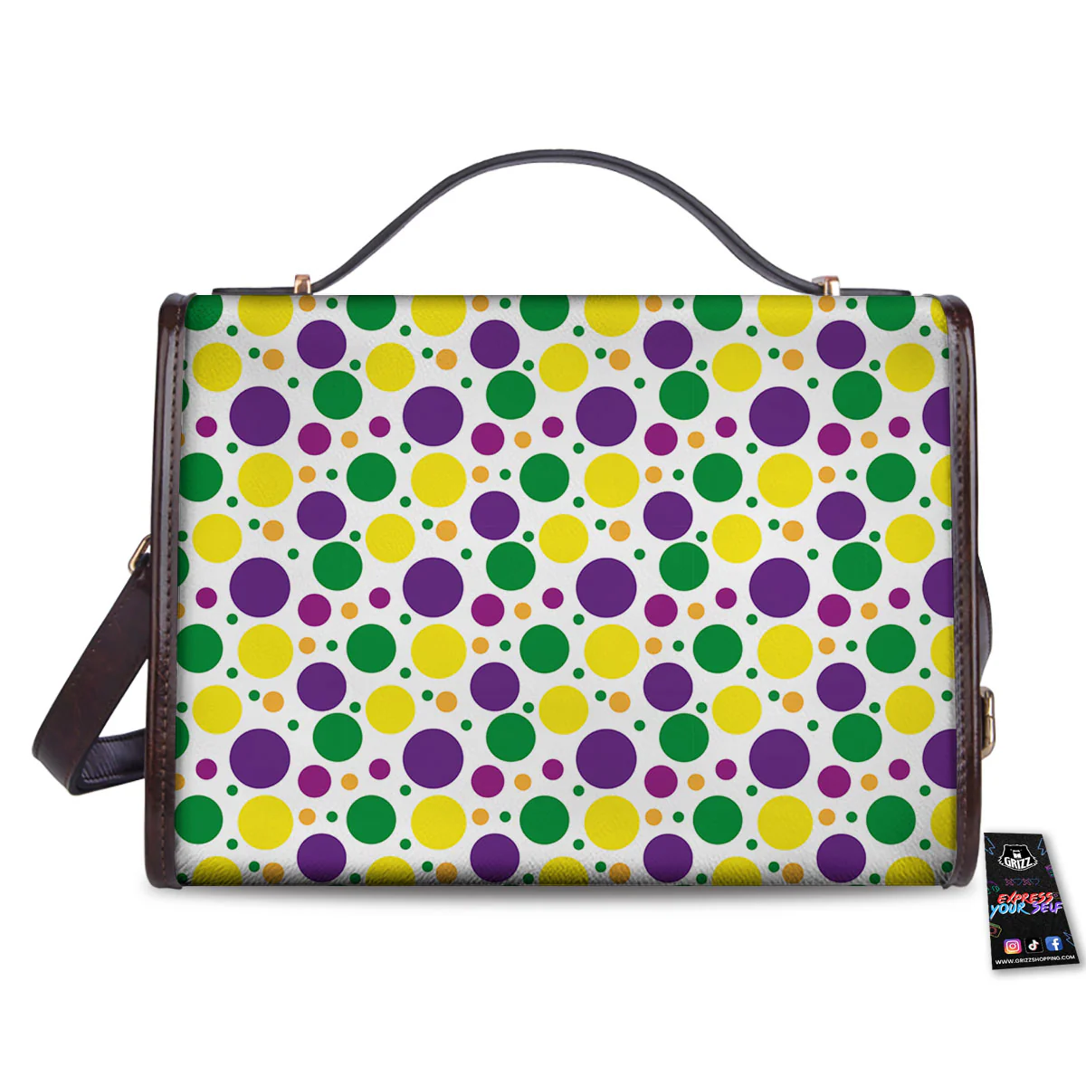 Polka Dot Mardi Gras Print Pattern Women's Satchel Bag - Image 2