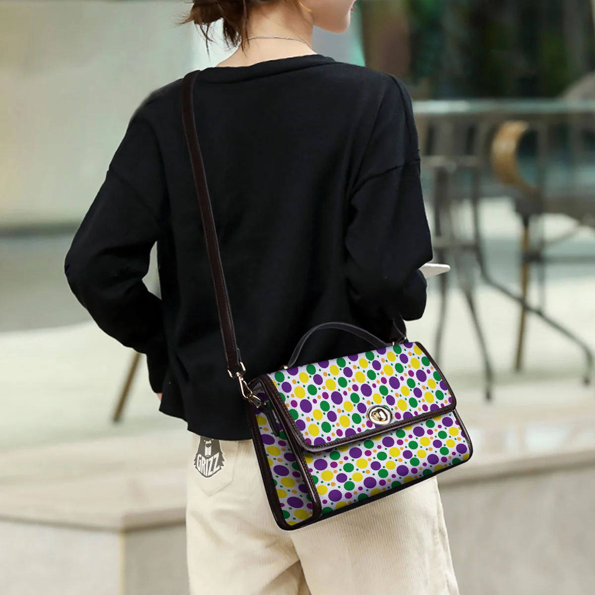 Polka Dot Mardi Gras Print Pattern Women's Satchel Bag - Image 3