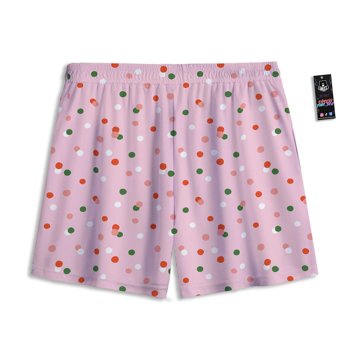 Polka Dot Merry Christmas Print Pattern Mesh Shorts - Image 2