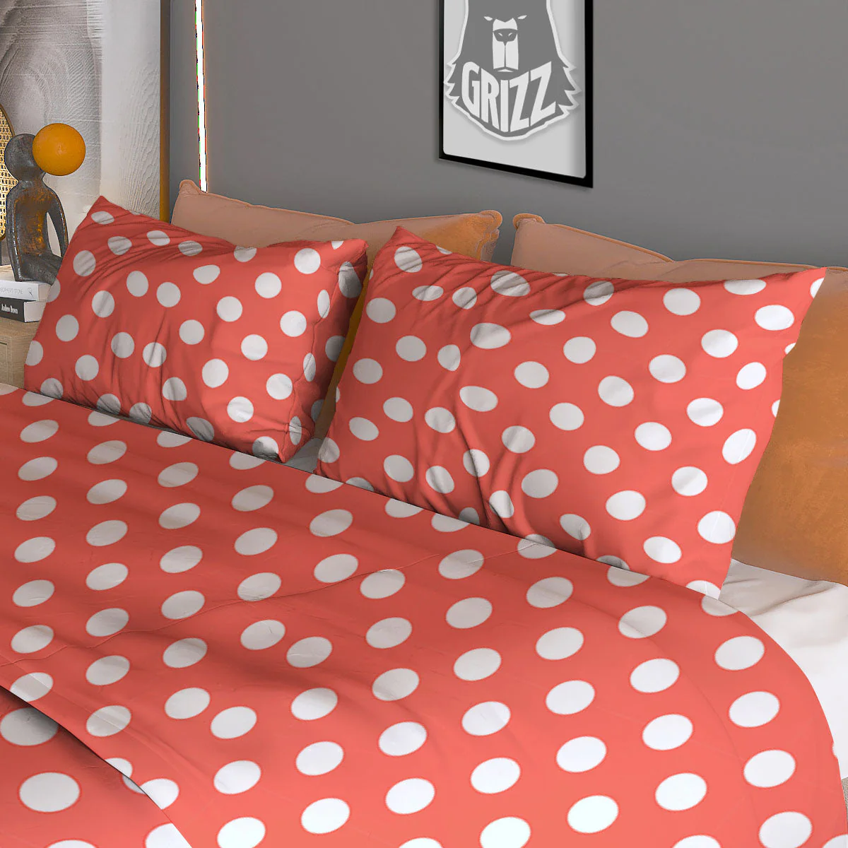 Polka Dot Pastel Red And White Print Duvet Cover Bedding Set - Image 3