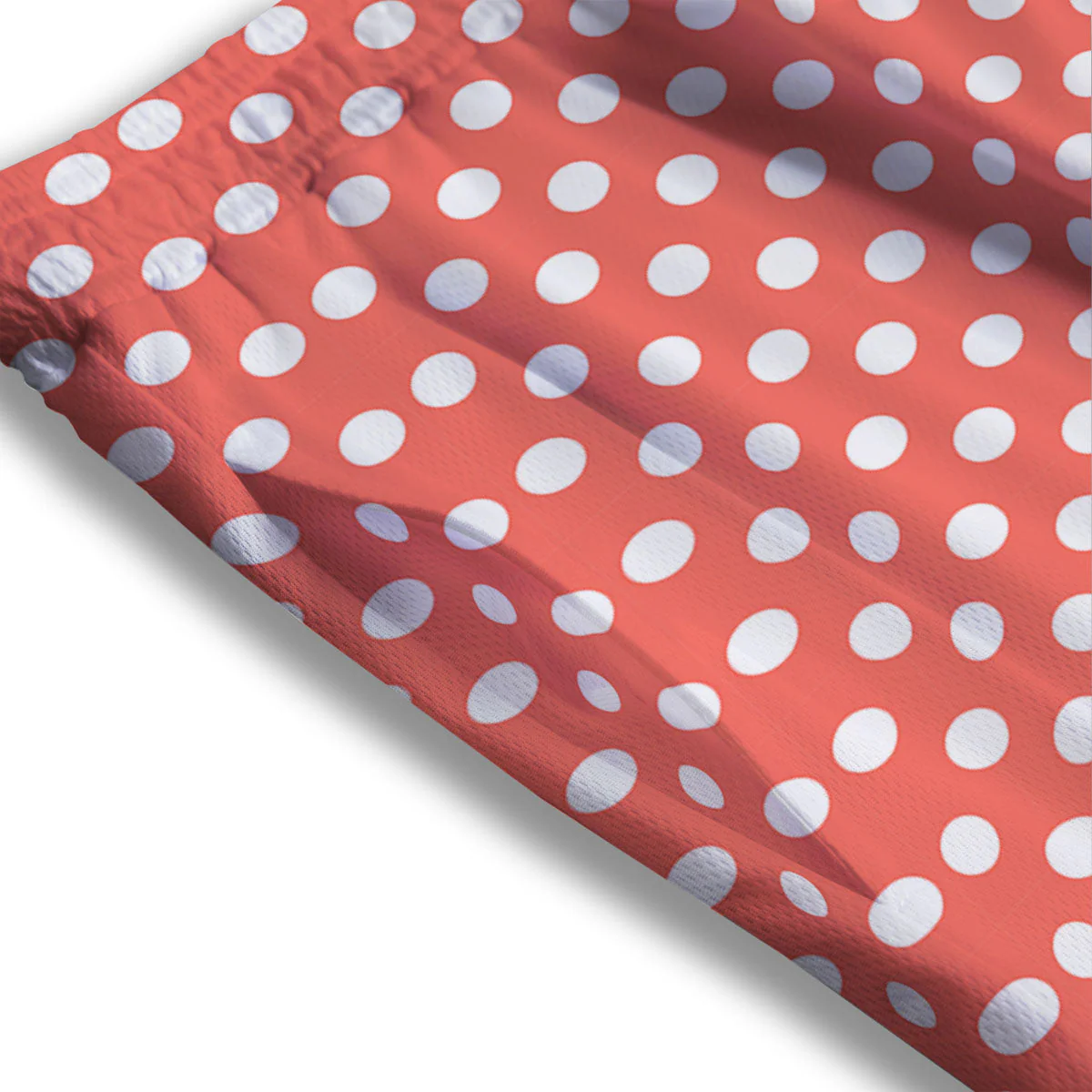 Polka Dot Pastel Red And White Print Mesh Shorts - Image 3