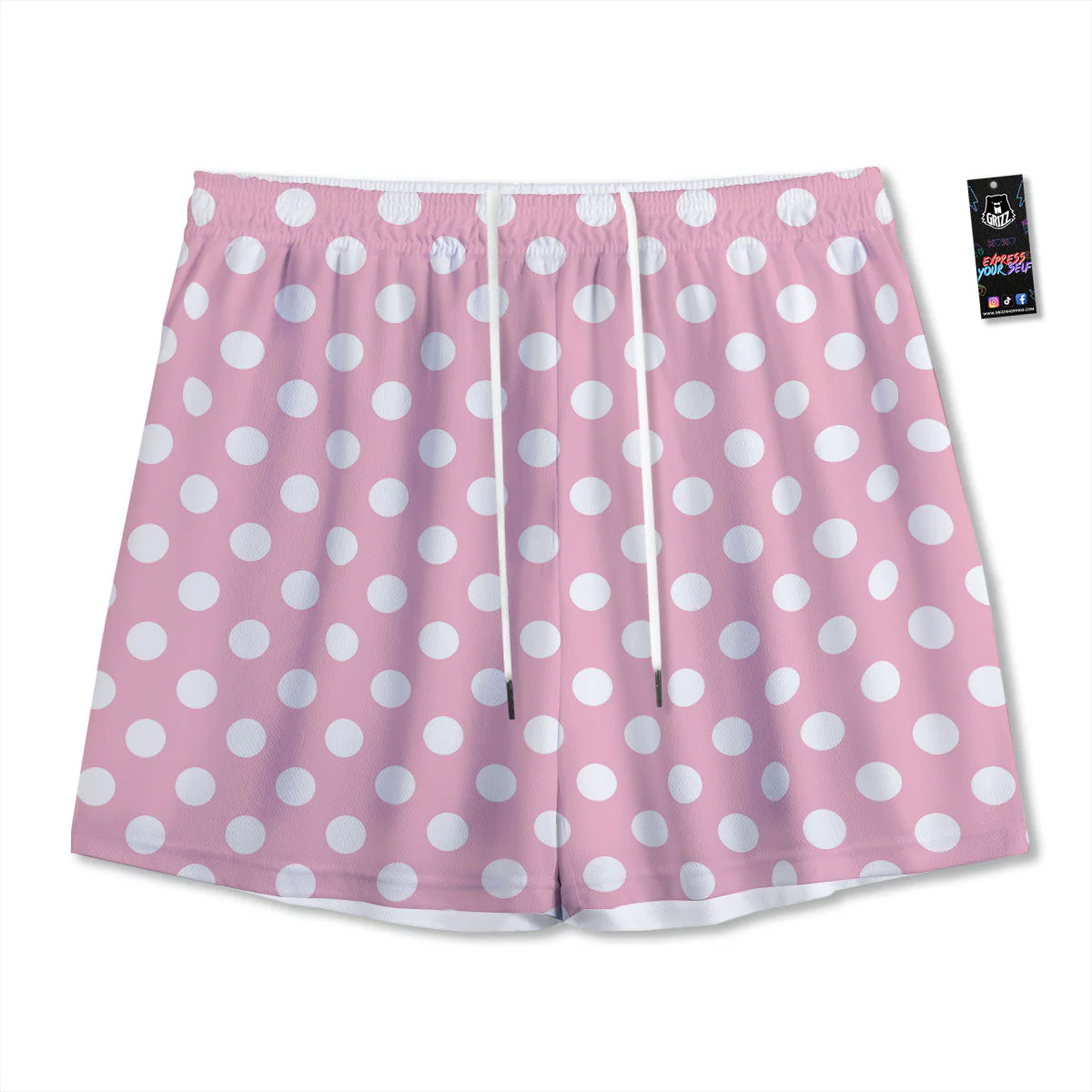 Polka Dot Pink And White Print Mesh Shorts